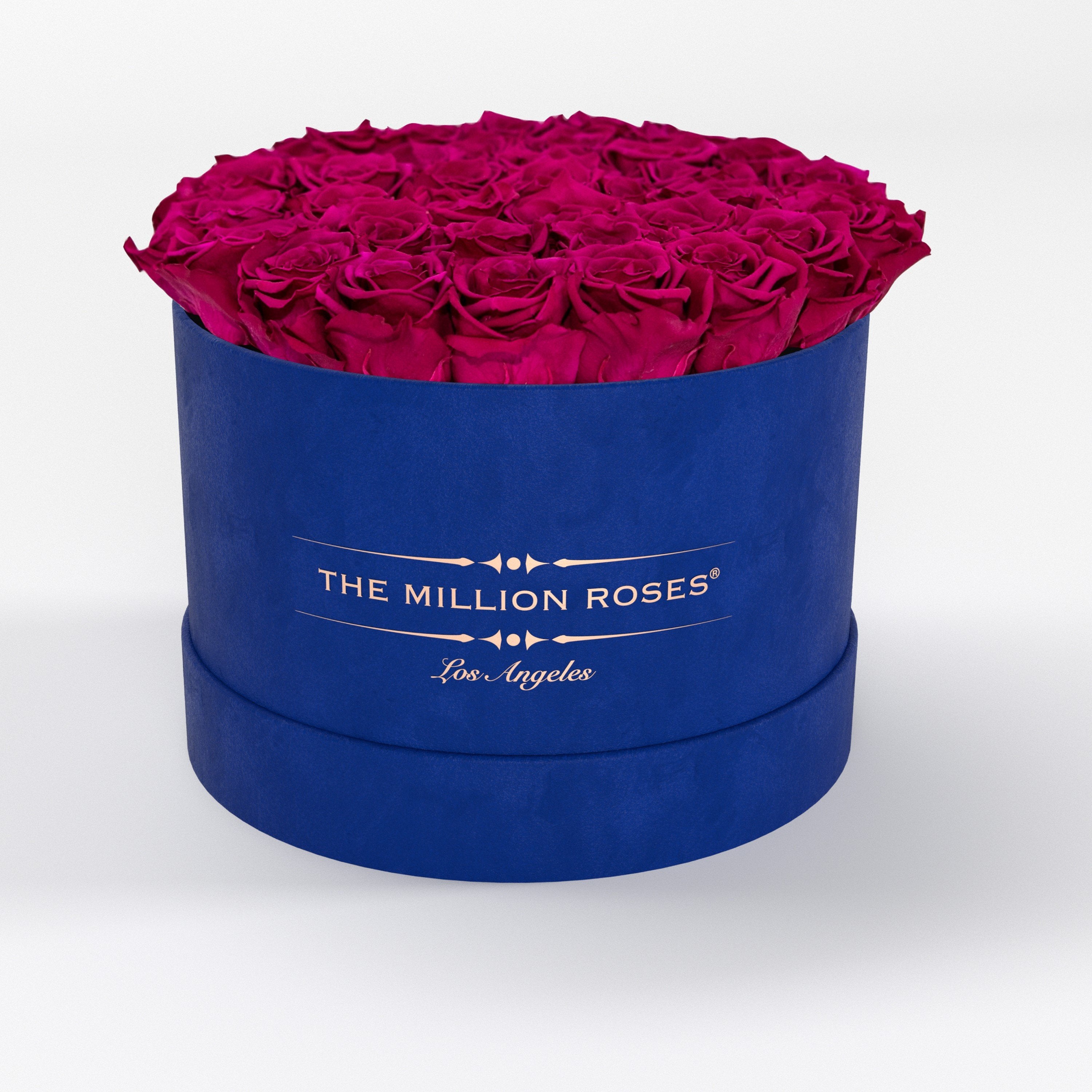( LA ) Blue - Suede - Premium Box with Magenta Roses Kit - the million roses