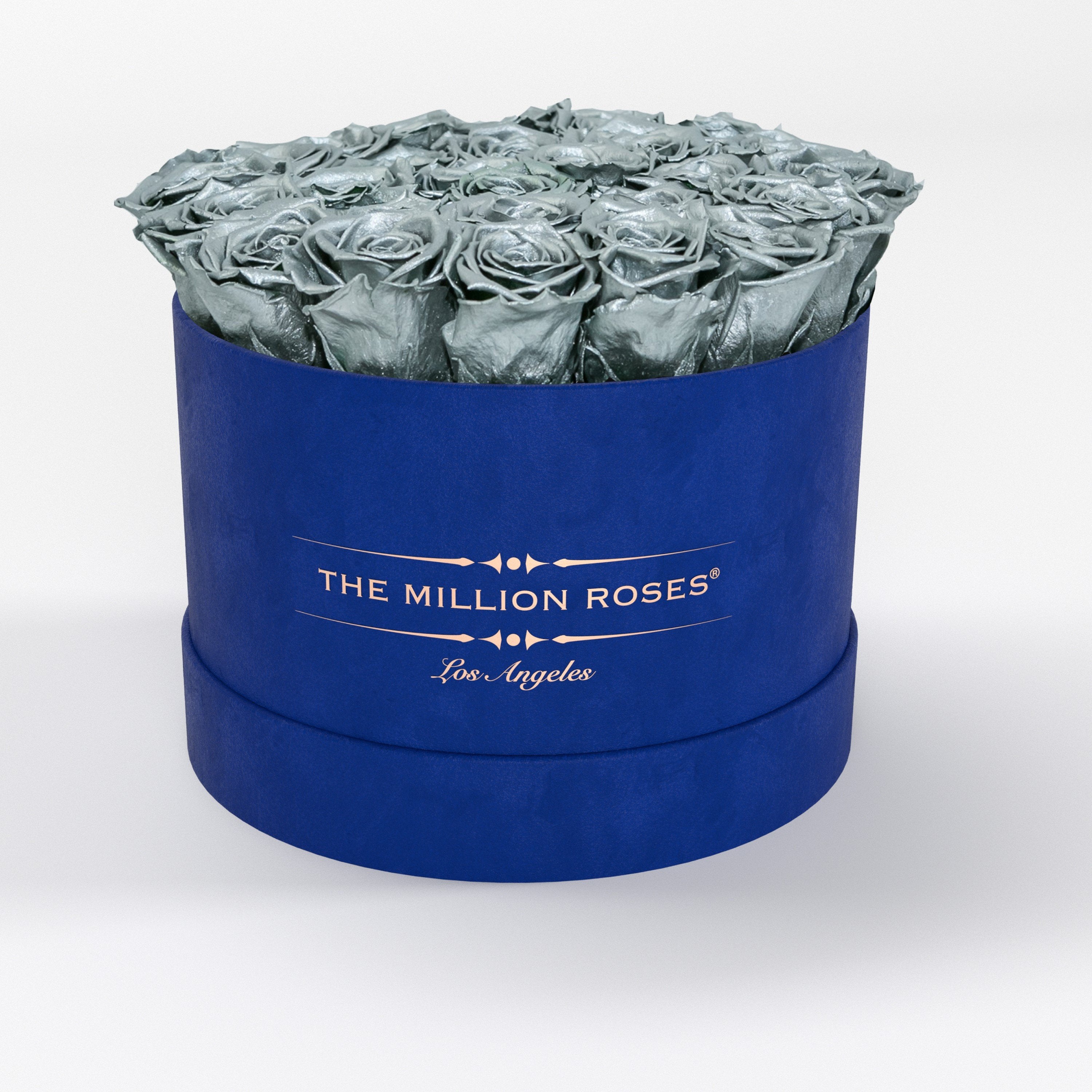 ( LA ) Blue - Suede - Premium Box with Silver Roses Kit - the million roses