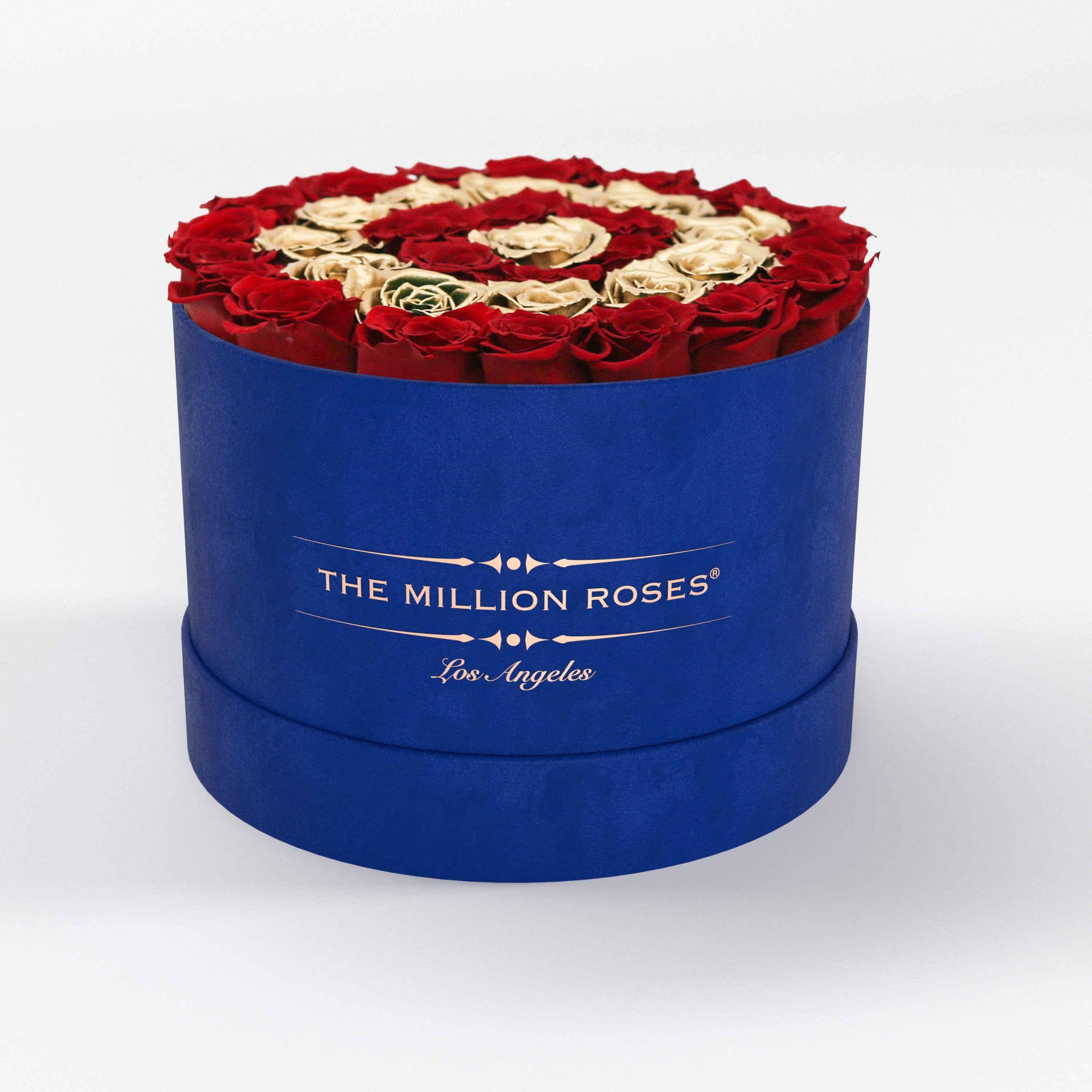 ( LA ) Blue - Suede - Premium Box with Red and Gold ( Target ) Roses Kit - the million roses