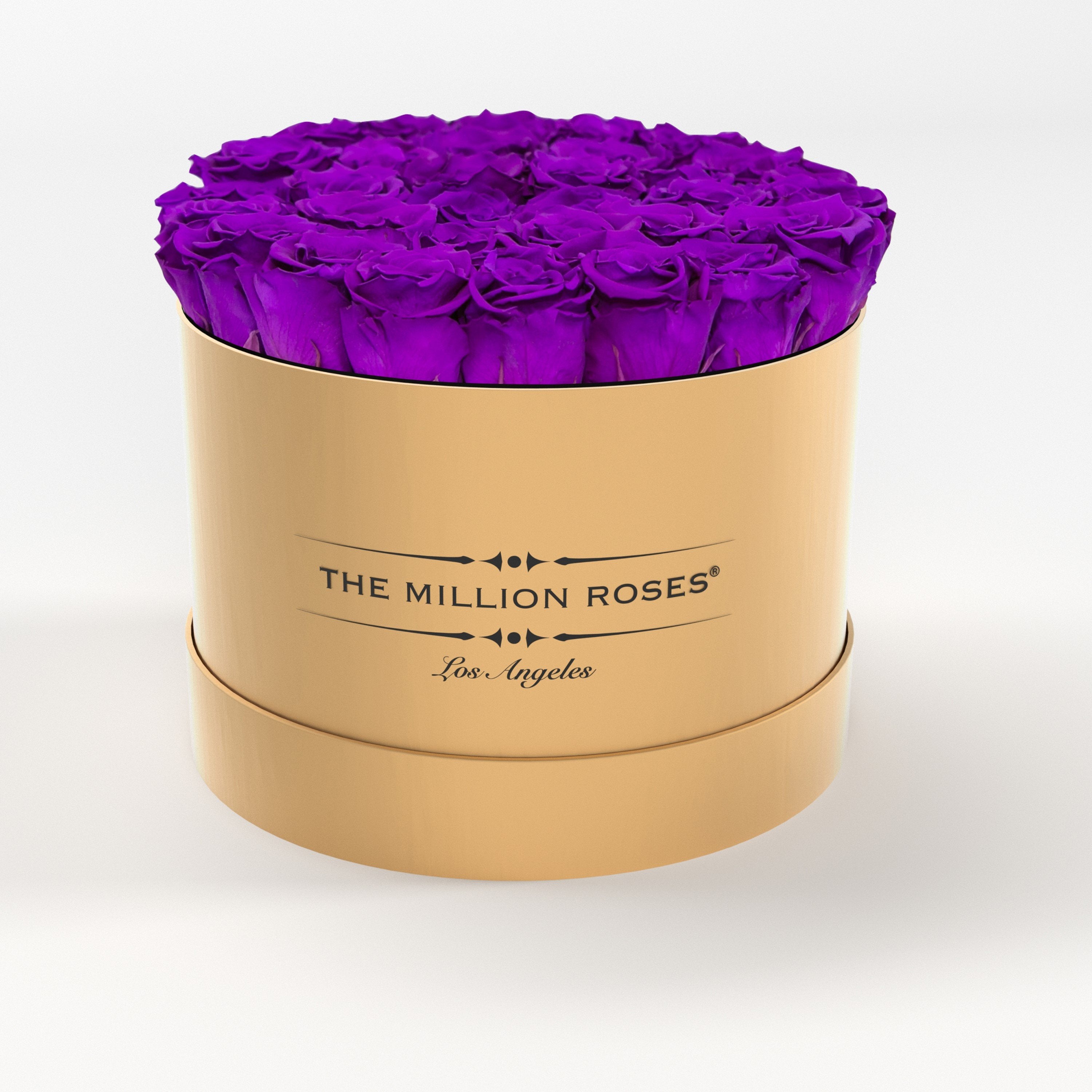 ( LA ) Gold - Premium Box with Bright Purple Roses