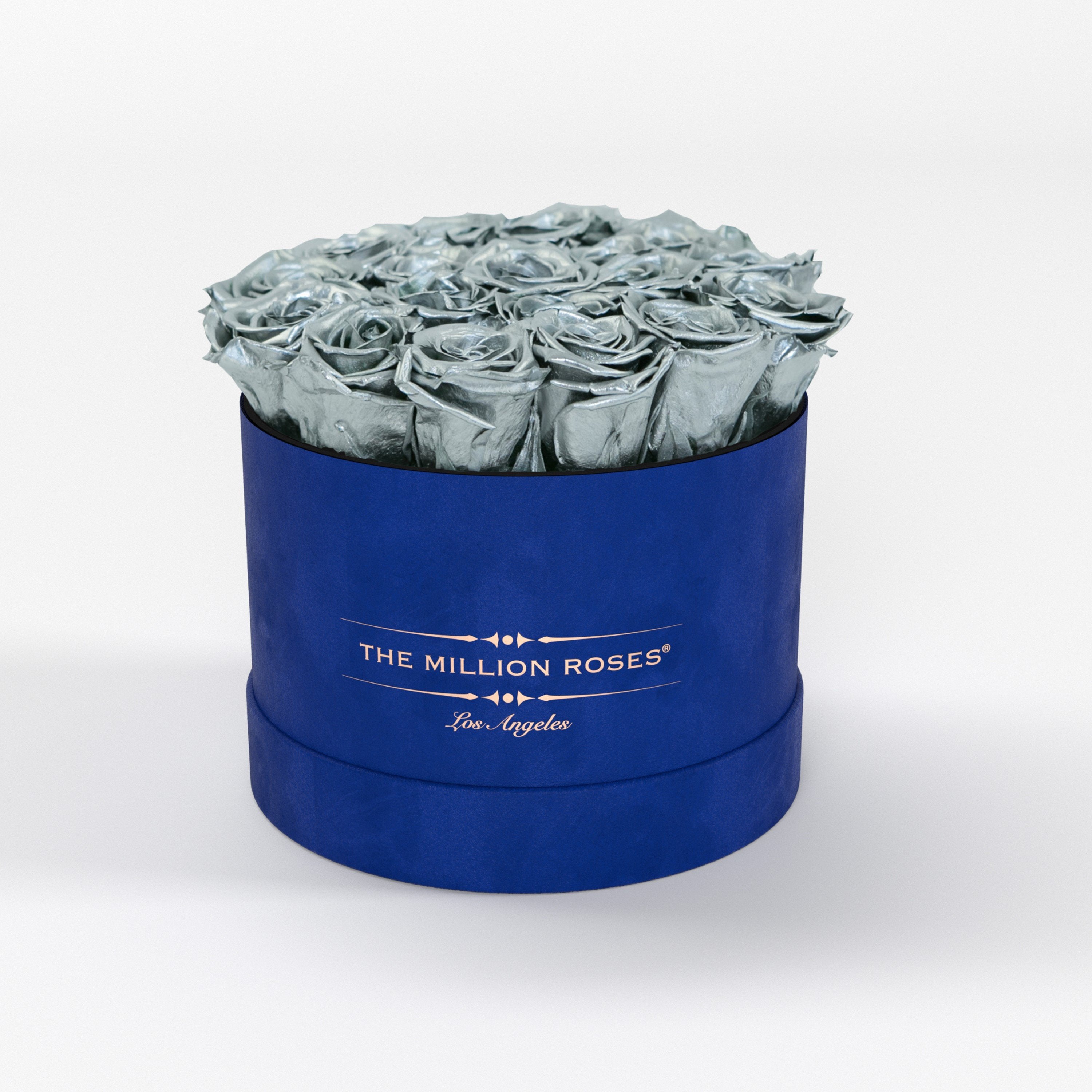 ( LA ) Blue - Suede - Classic Box with Silver Roses Kit - the million roses