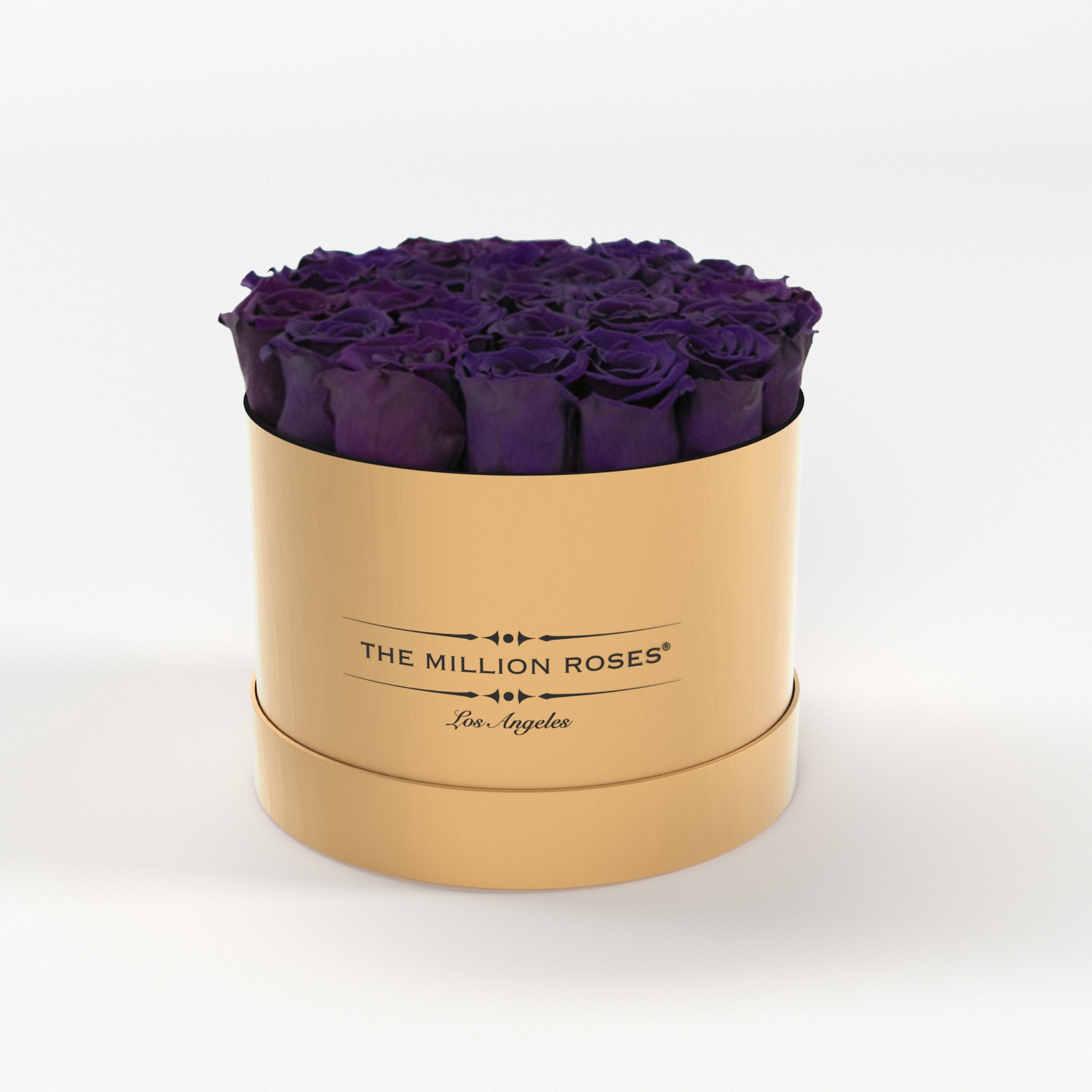 ( LA ) Gold - Classic Box with Dark Purple Roses
