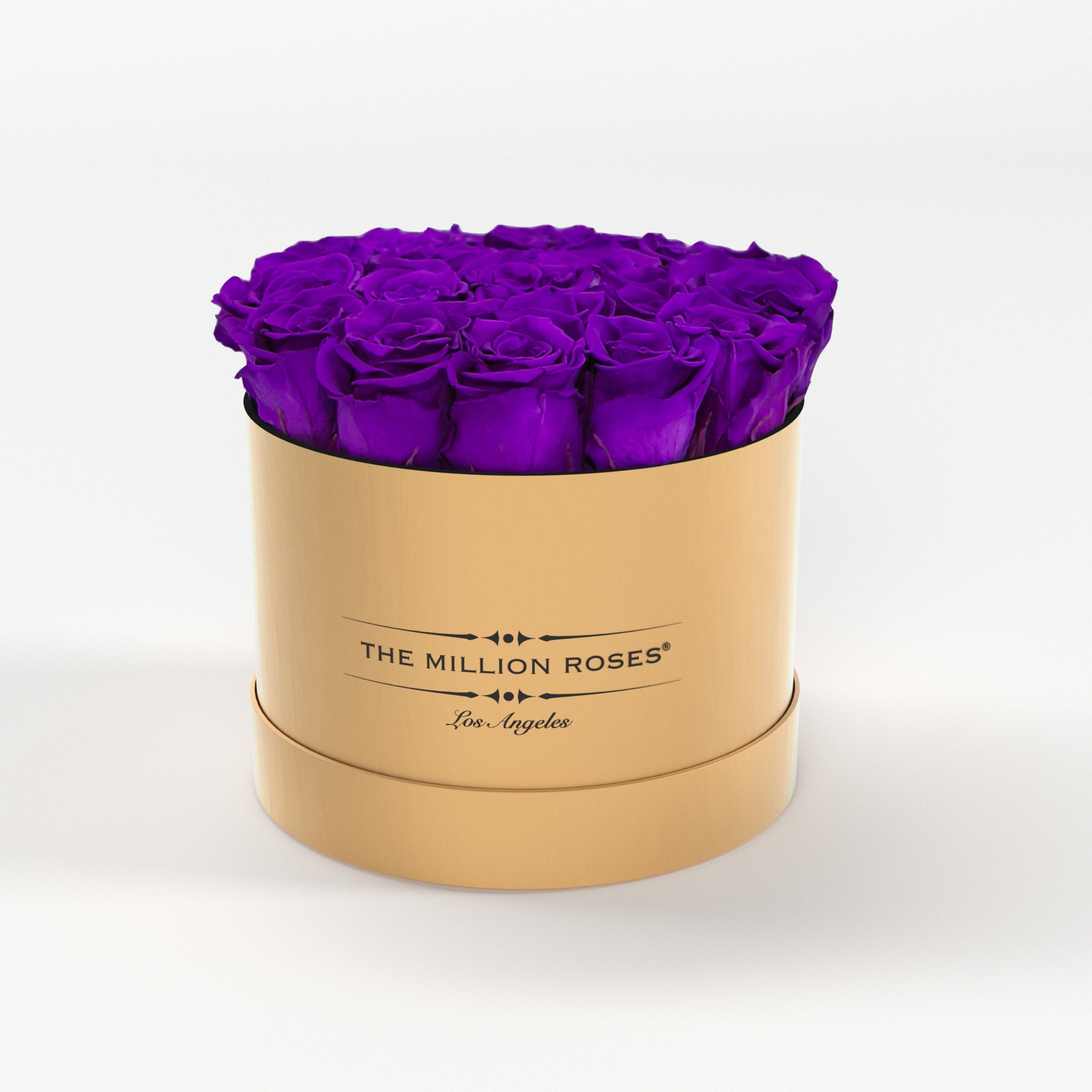 ( LA ) Gold - Classic Box with Bright Purple Roses