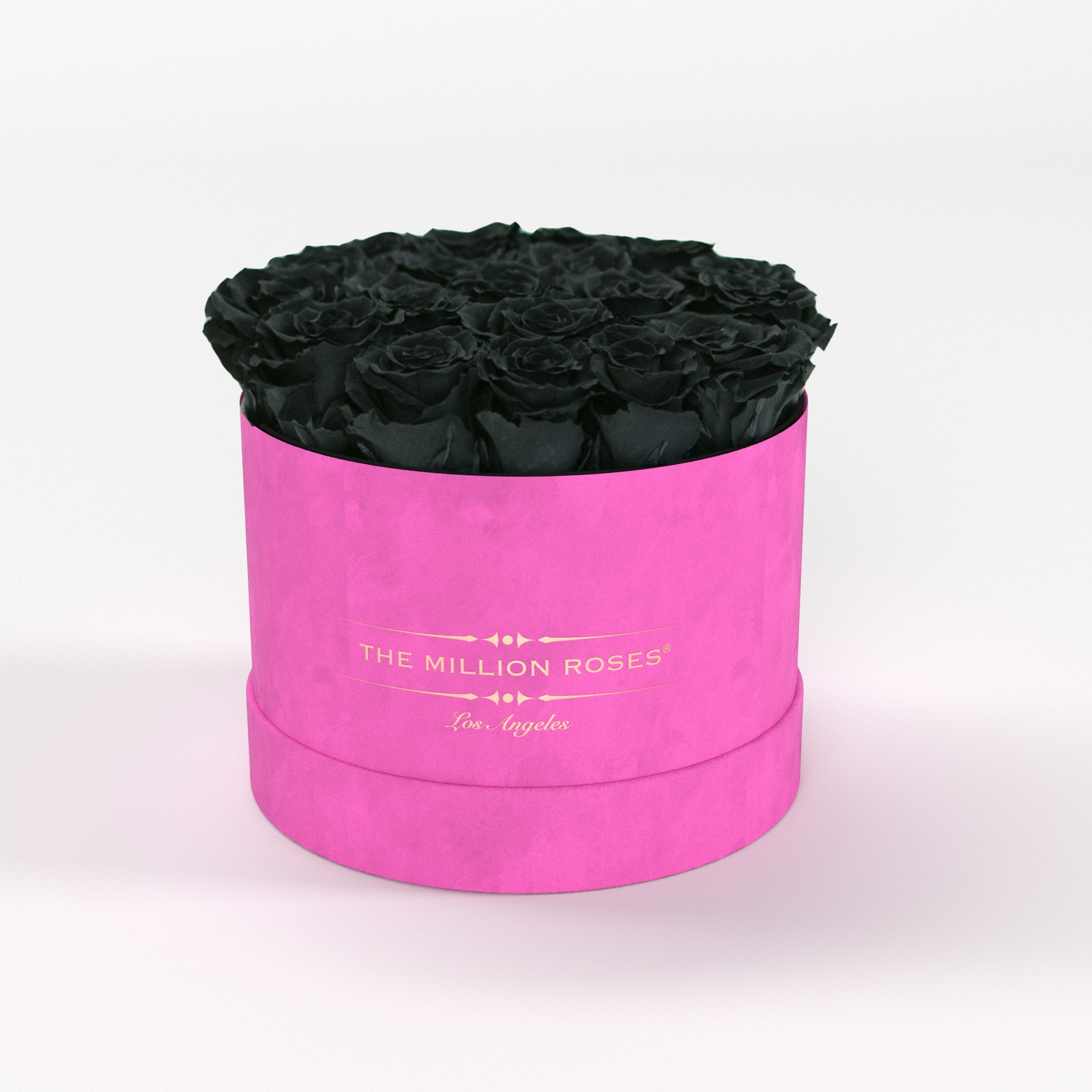 ( LA ) Hot Pink - Suede - Classic Box with Black Roses Kit - the million roses