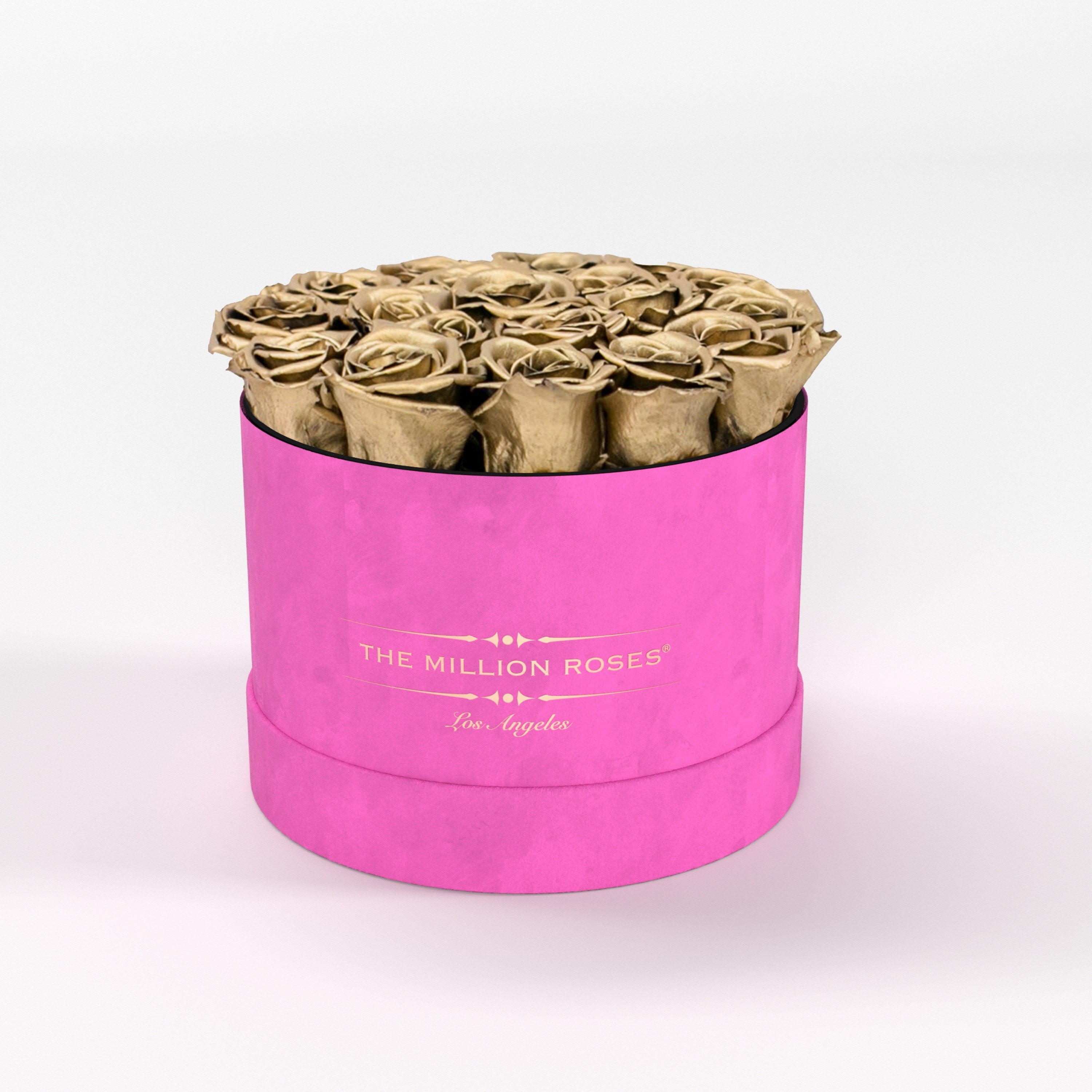 ( LA ) Hot Pink - Suede - Classic Box with Gold Roses Kit - the million roses