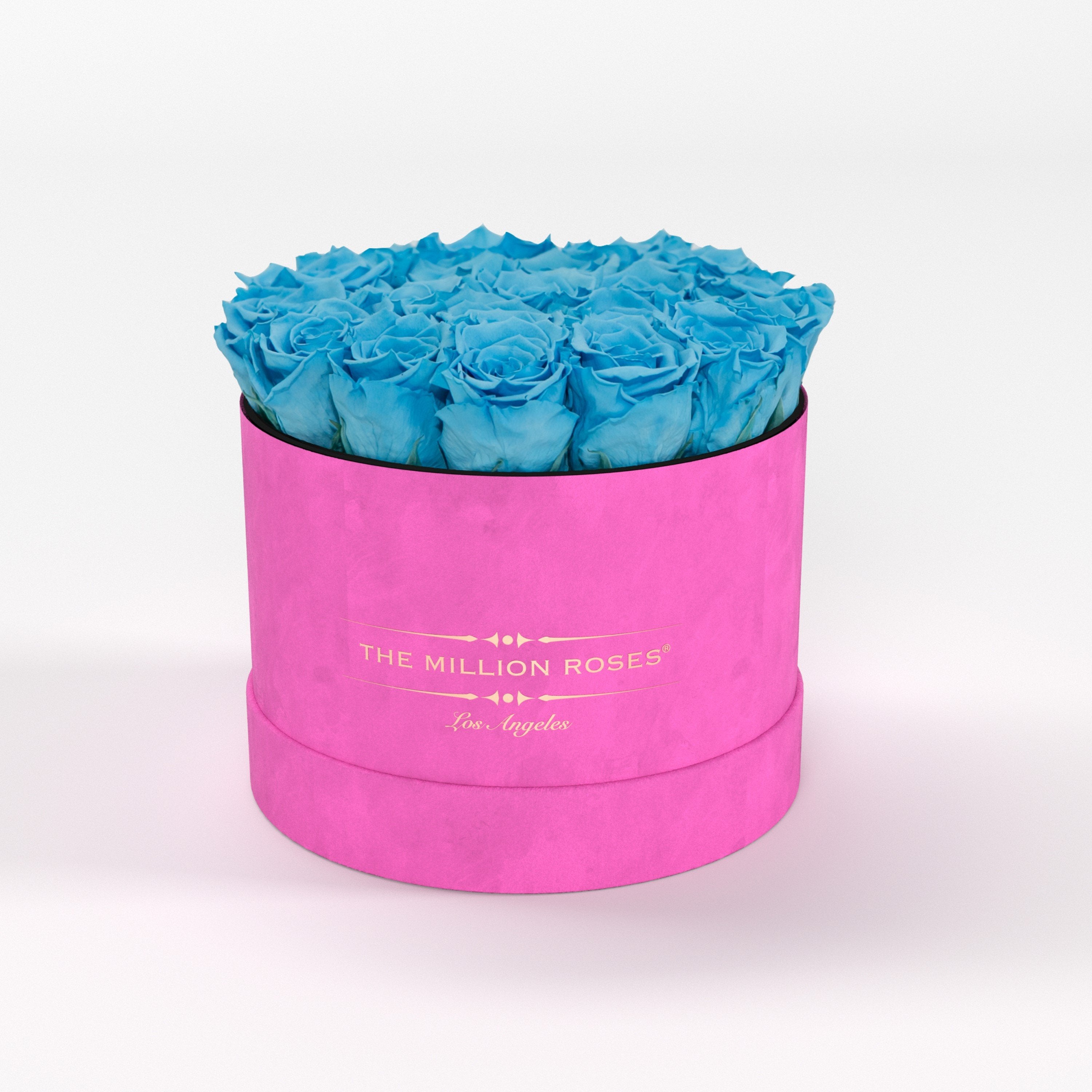 ( LA ) Hot Pink - Suede - Classic Box with Light Blue Roses Kit - the million roses