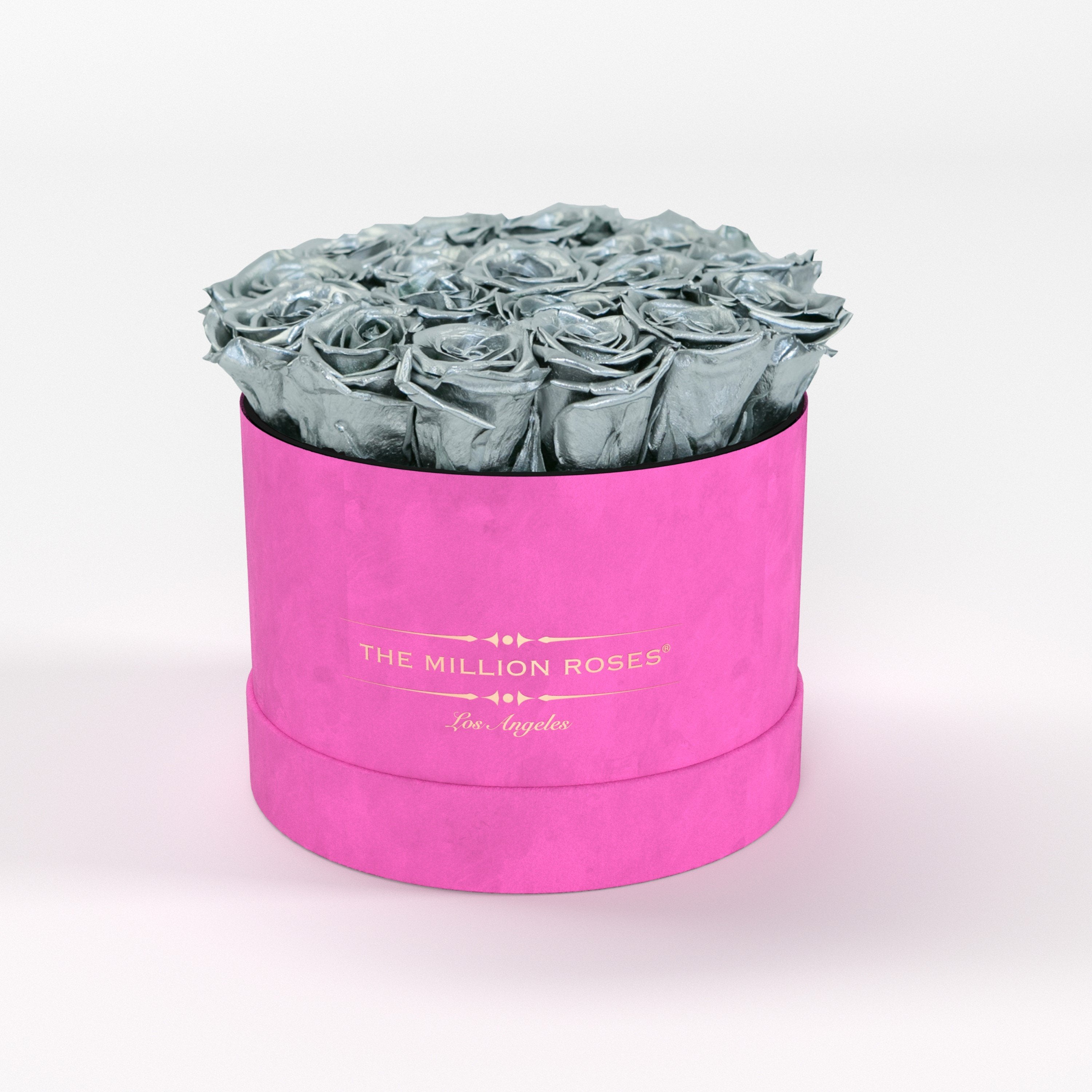 ( LA ) Hot Pink - Suede - Classic Box with Silver Roses Kit - the million roses