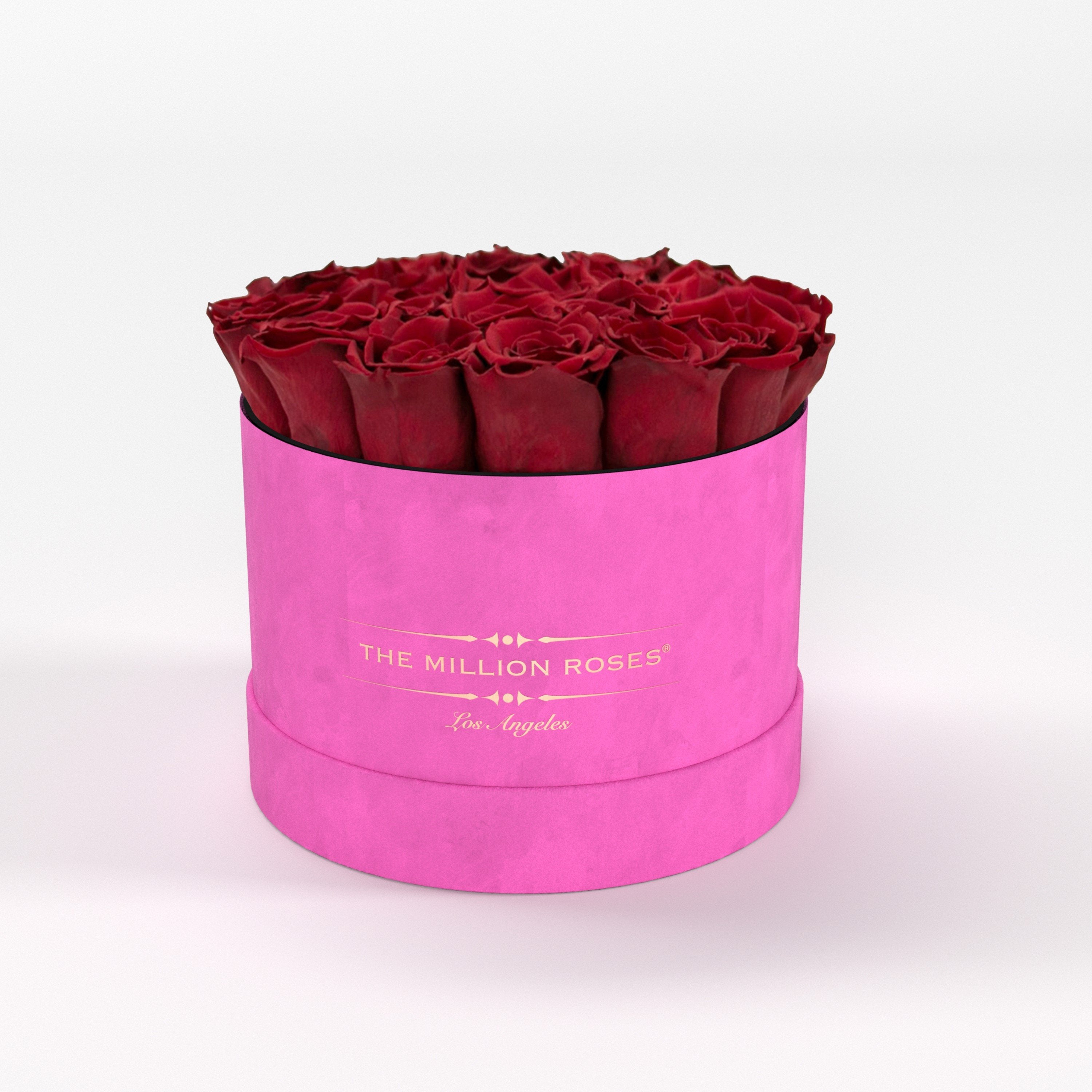( LA ) Hot Pink - Suede - Classic Box with Red Roses Kit - the million roses