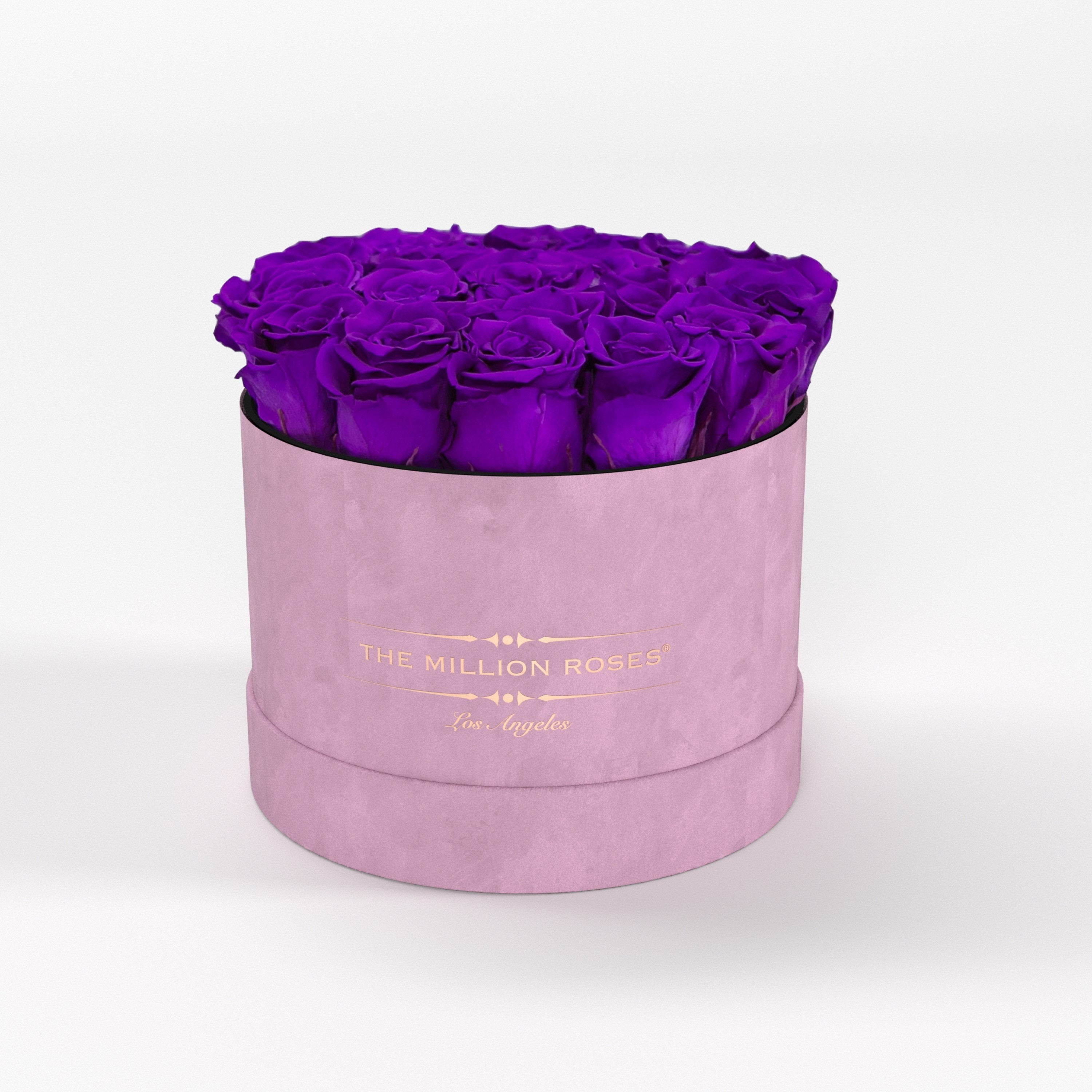 ( LA ) Light Pink - Suede - Classic Box with Bright Purple Roses Kit - the million roses