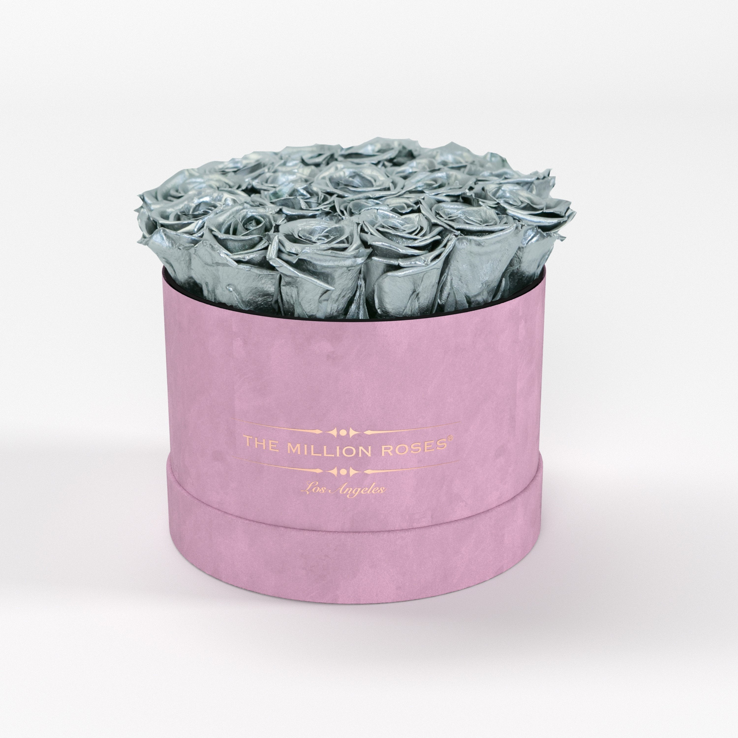 ( LA ) Light Pink - Suede - Classic Box with Silver Roses Kit - the million roses