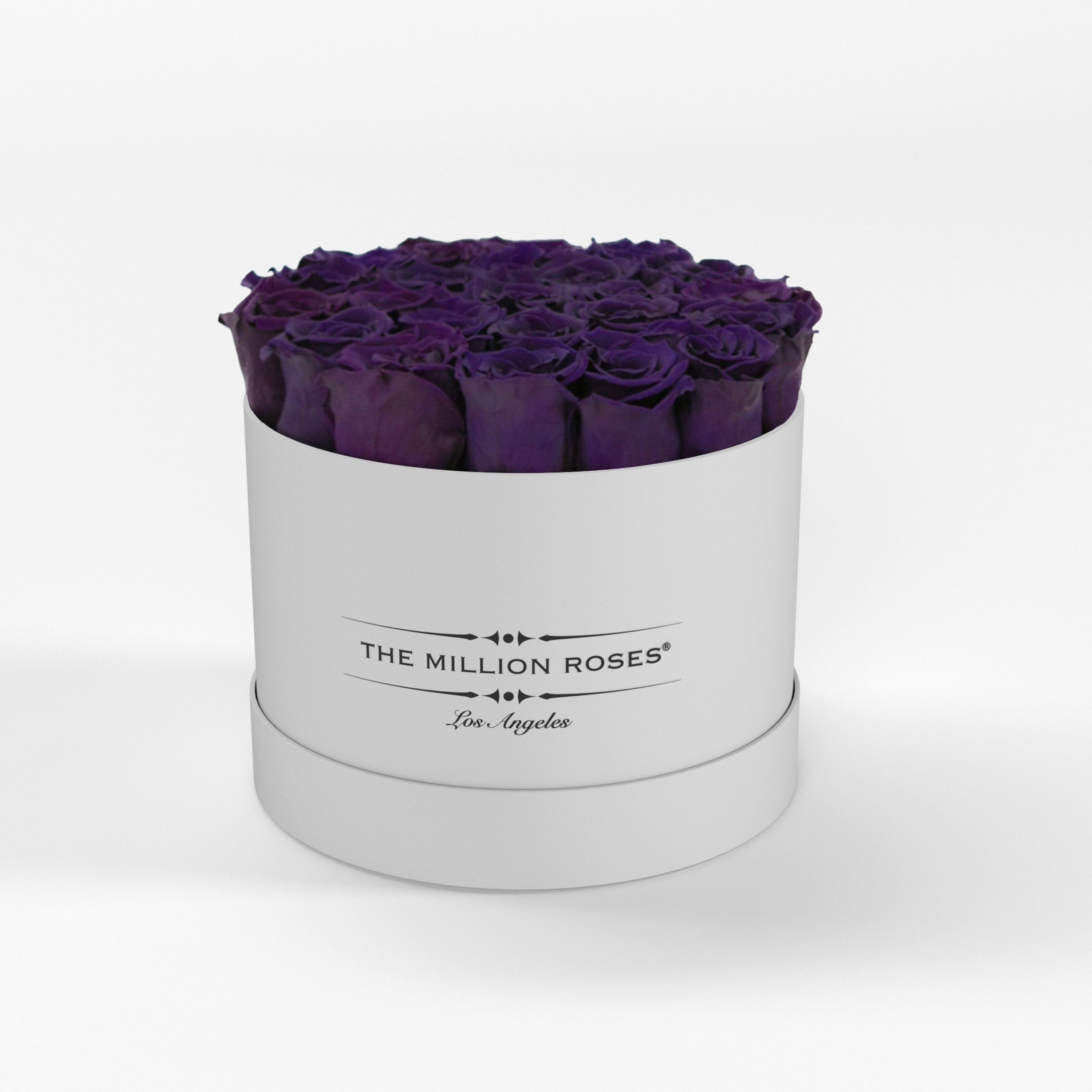 ( LA ) White - Classic Box with Dark Purple Roses