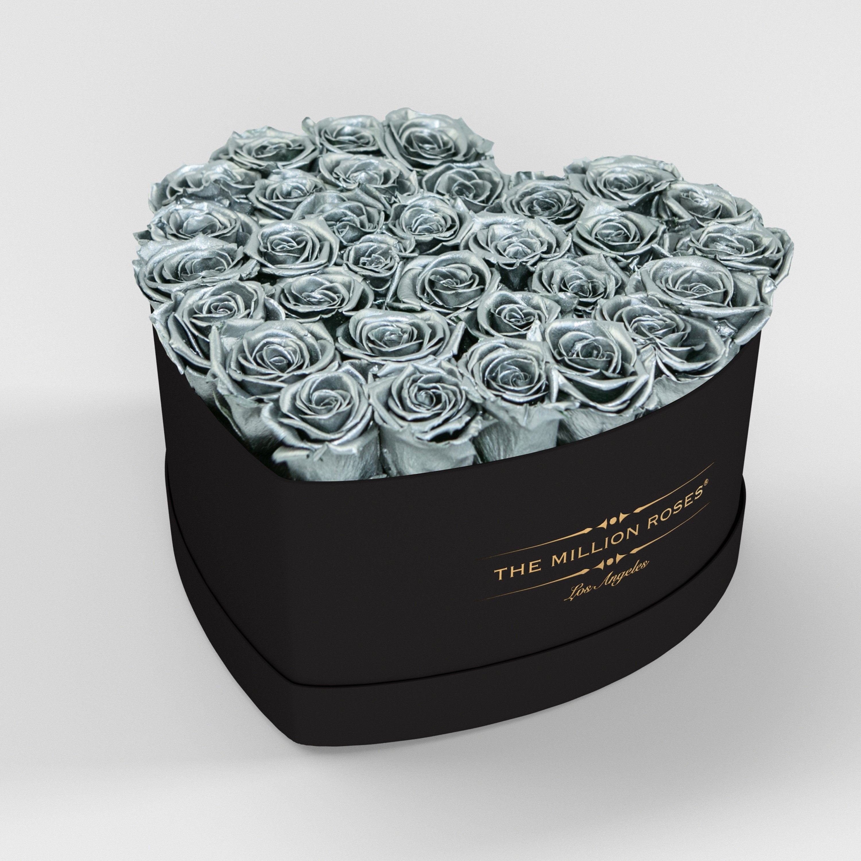 ( LA ) Black - Love Box with Silver Roses Kit - the million roses