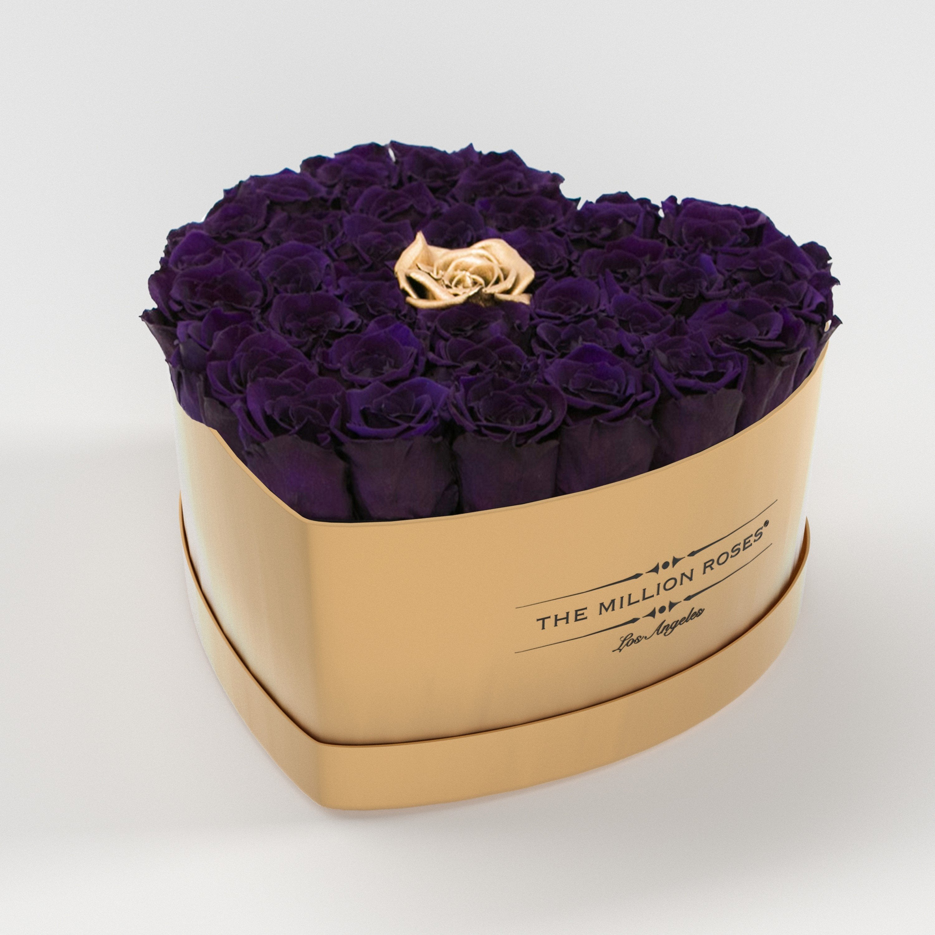 ( LA ) Gold - Love Box with Dark Purple and Gold ( 1 gold in middle ) Roses Kit - the million roses