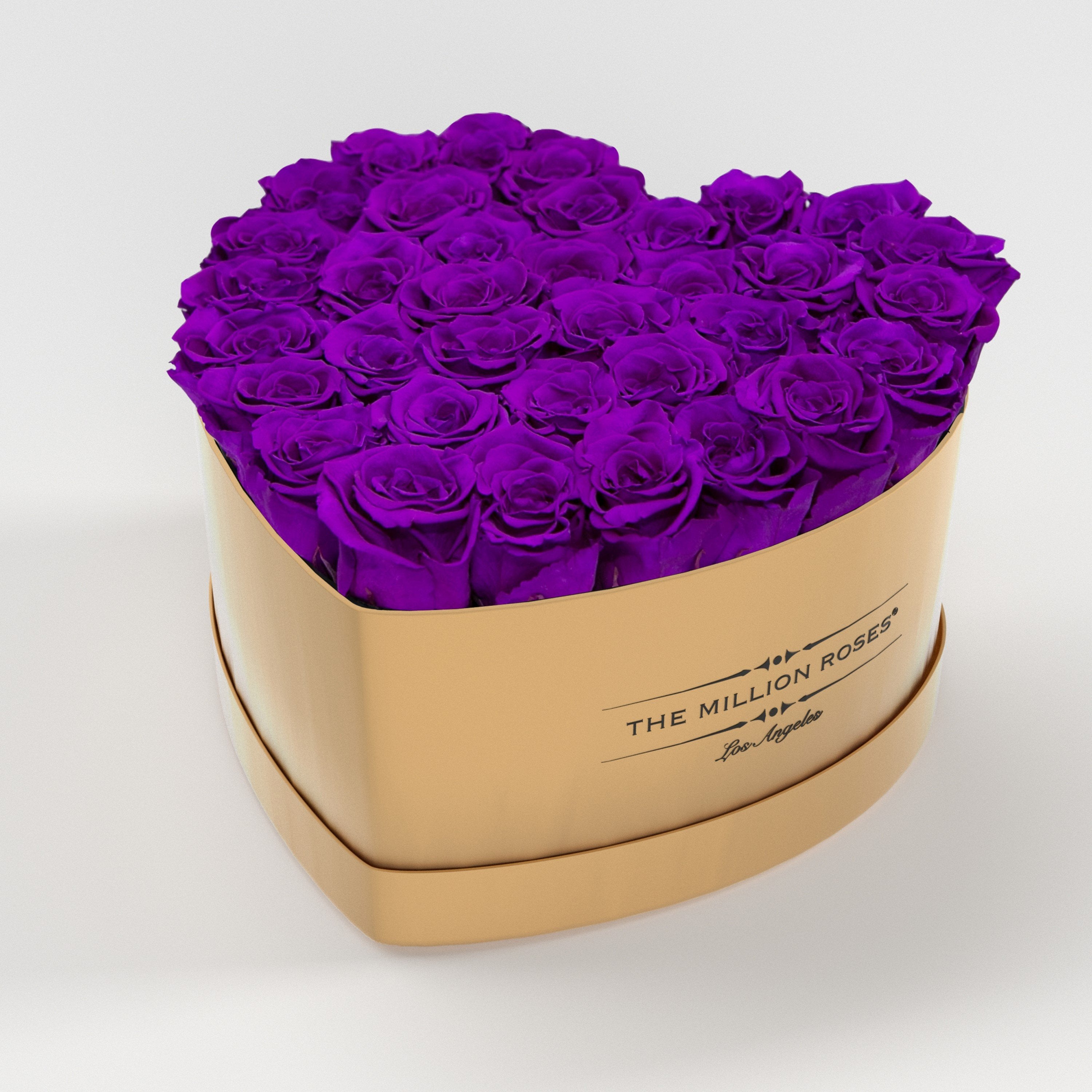 ( LA ) Gold - Love Box with Bright Purple Roses