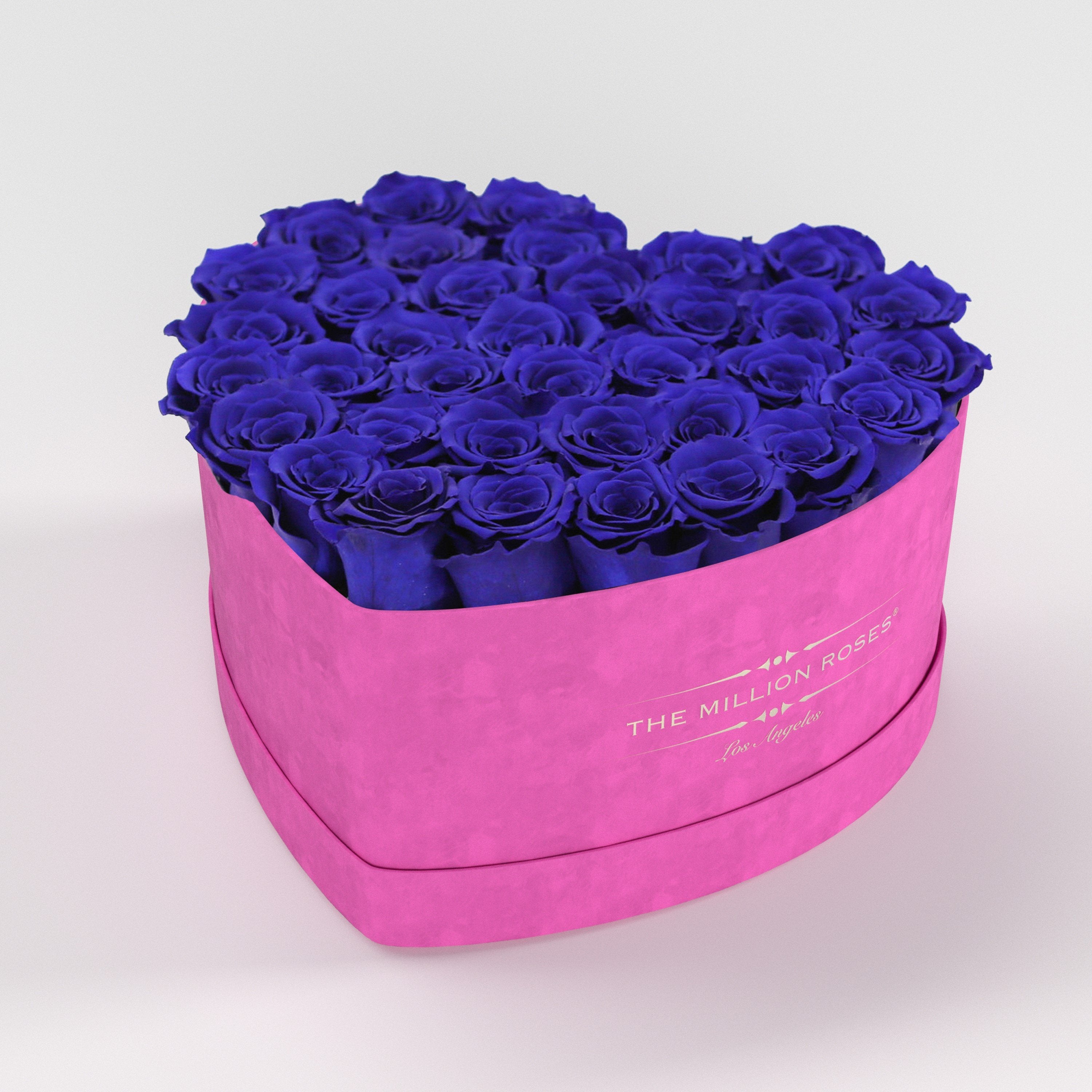 ( LA ) Hot Pink - Suede - Love Box with Royal Blue Roses Kit - the million roses