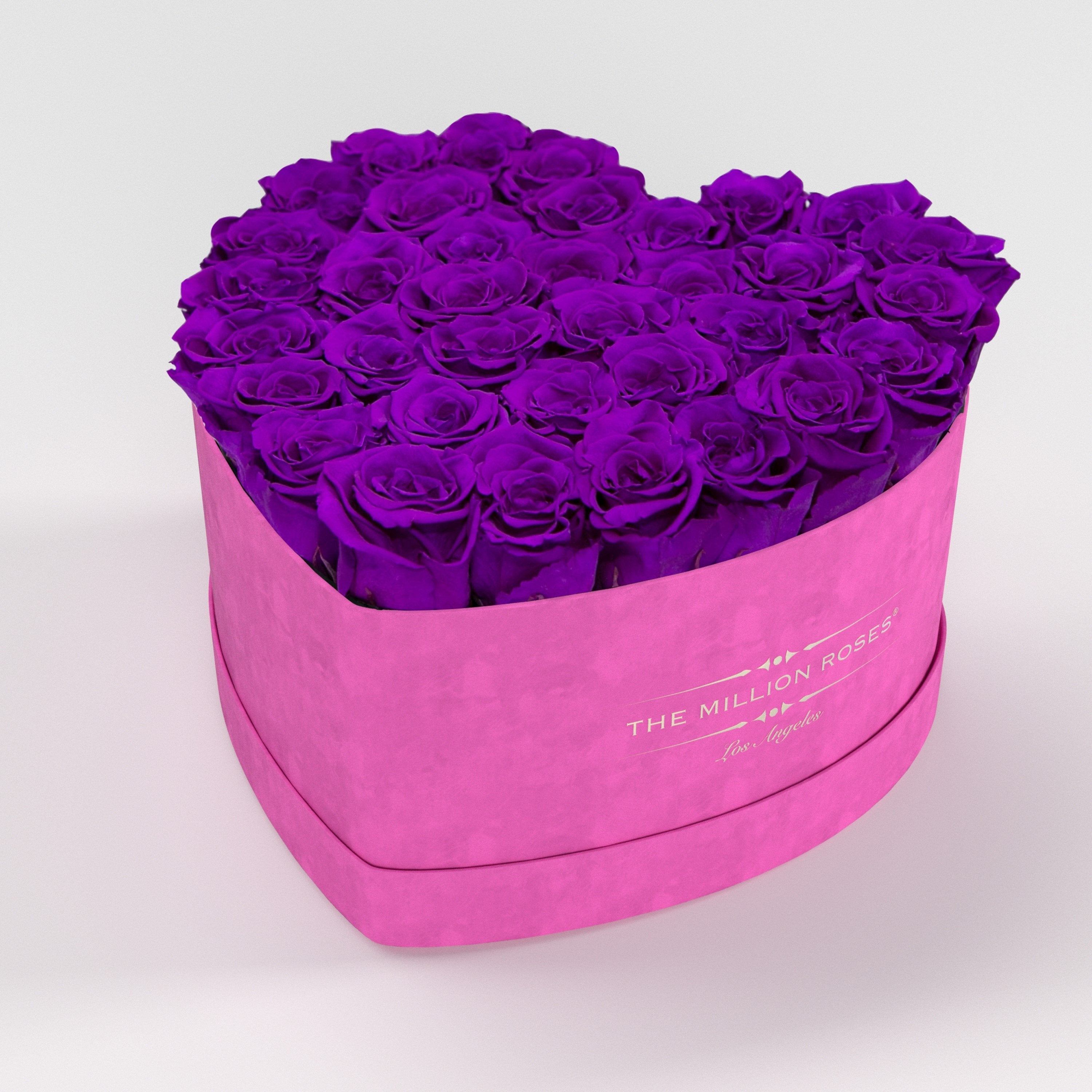 ( LA ) Hot Pink - Suede - Love Box with Bright Purple Roses Kit - the million roses
