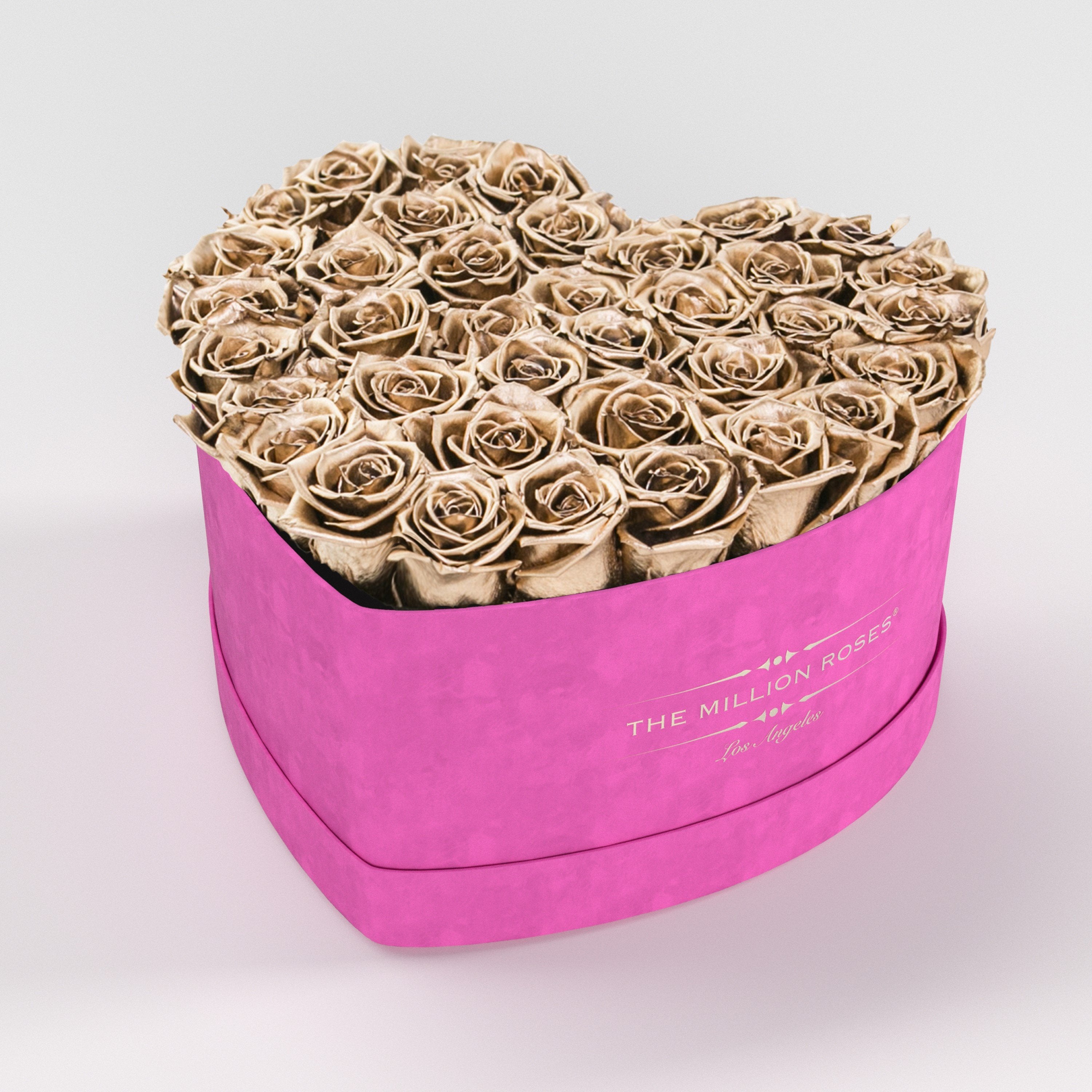 ( LA ) Hot Pink - Suede - Love Box with Gold Roses Kit - the million roses