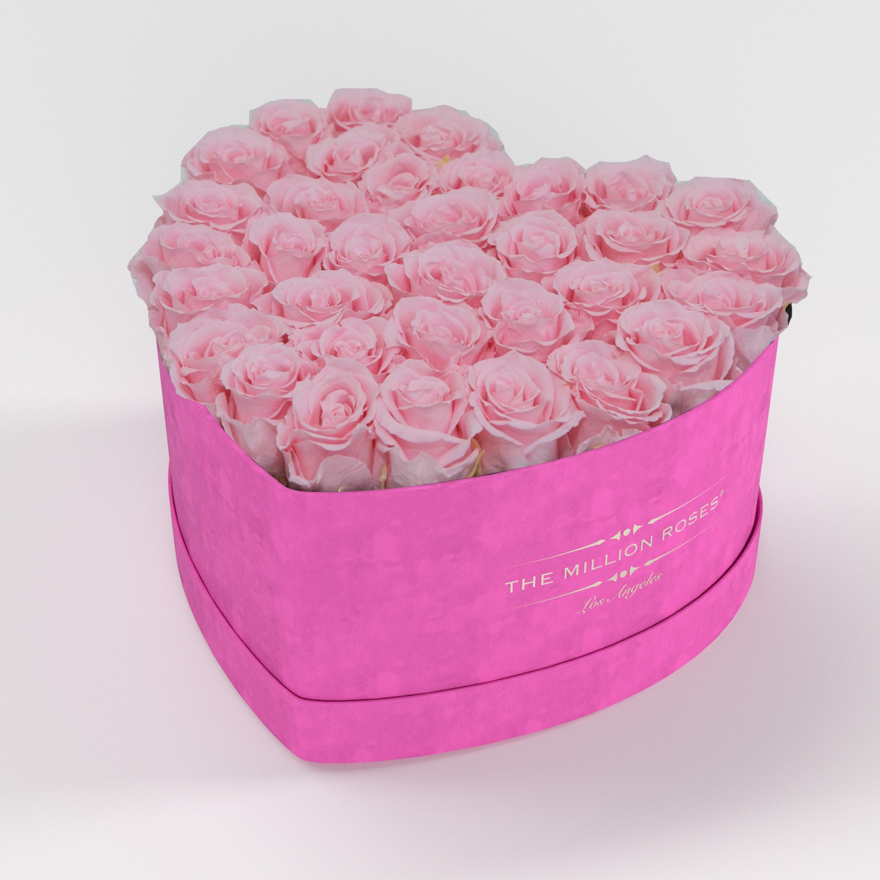 ( LA ) Hot Pink - Suede - Love Box with Light Pink Roses Kit - the million roses