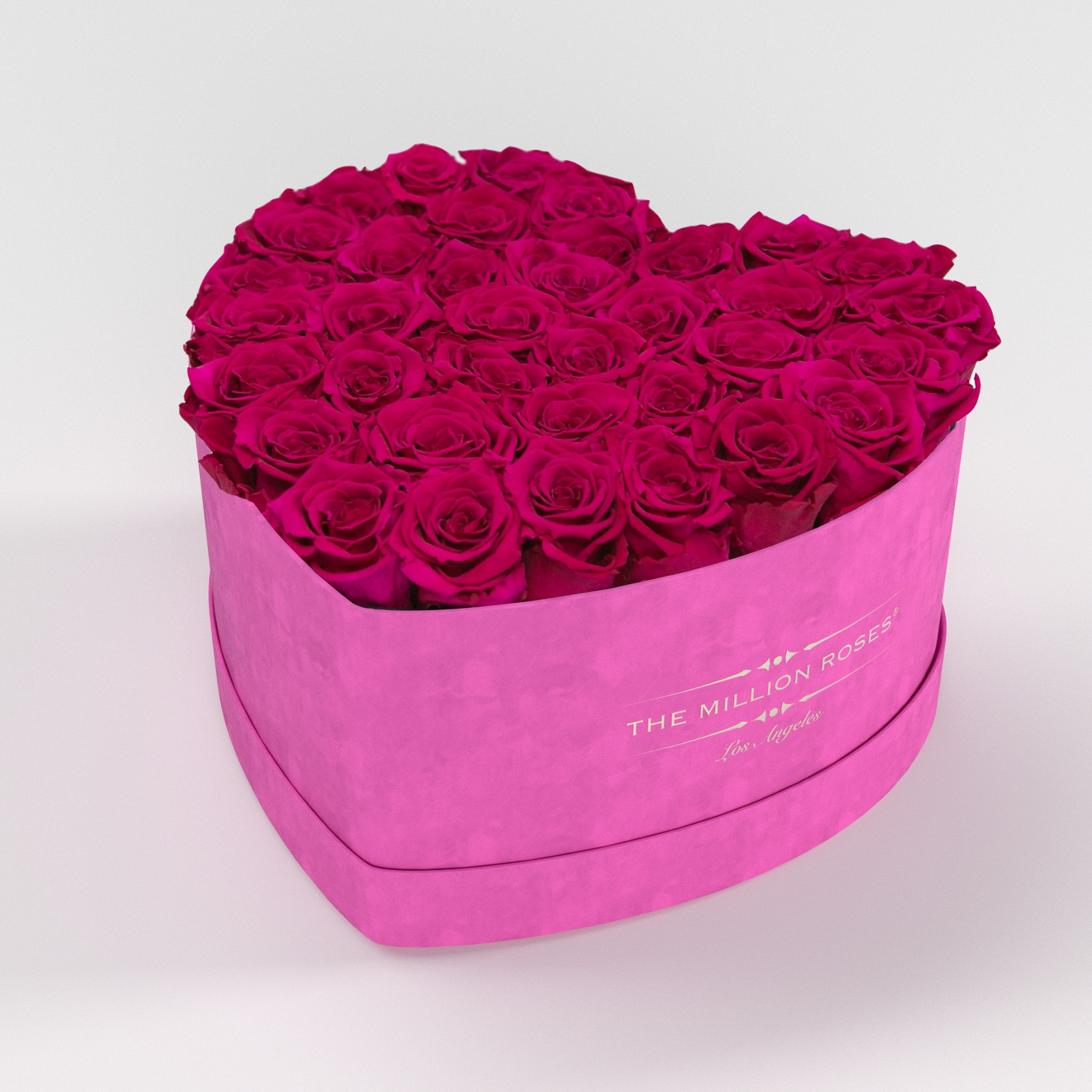 ( LA ) Hot Pink - Suede - Love Box with Magenta Roses Kit - the million roses