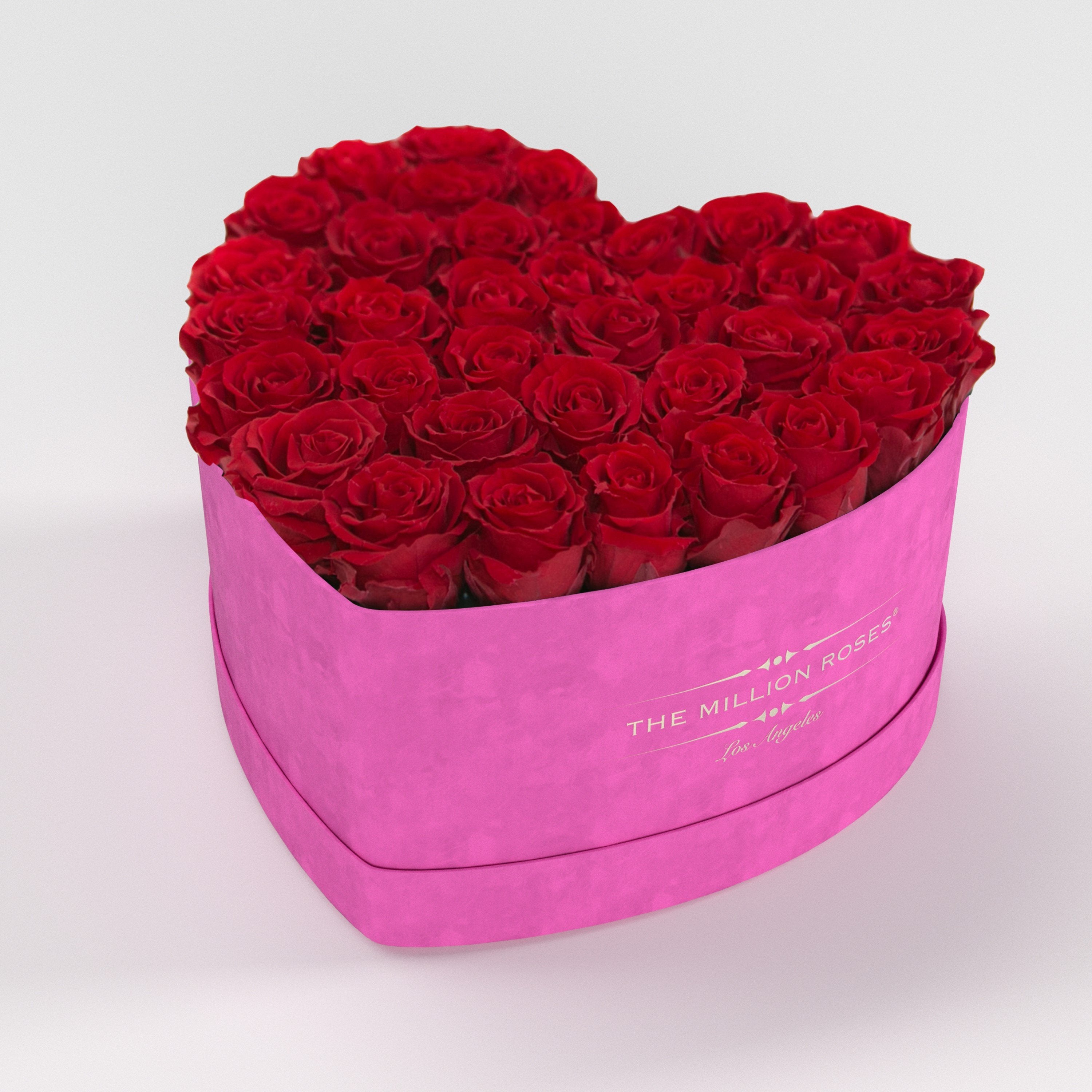 ( LA ) Hot Pink - Suede - Love Box with Red Roses Kit - the million roses