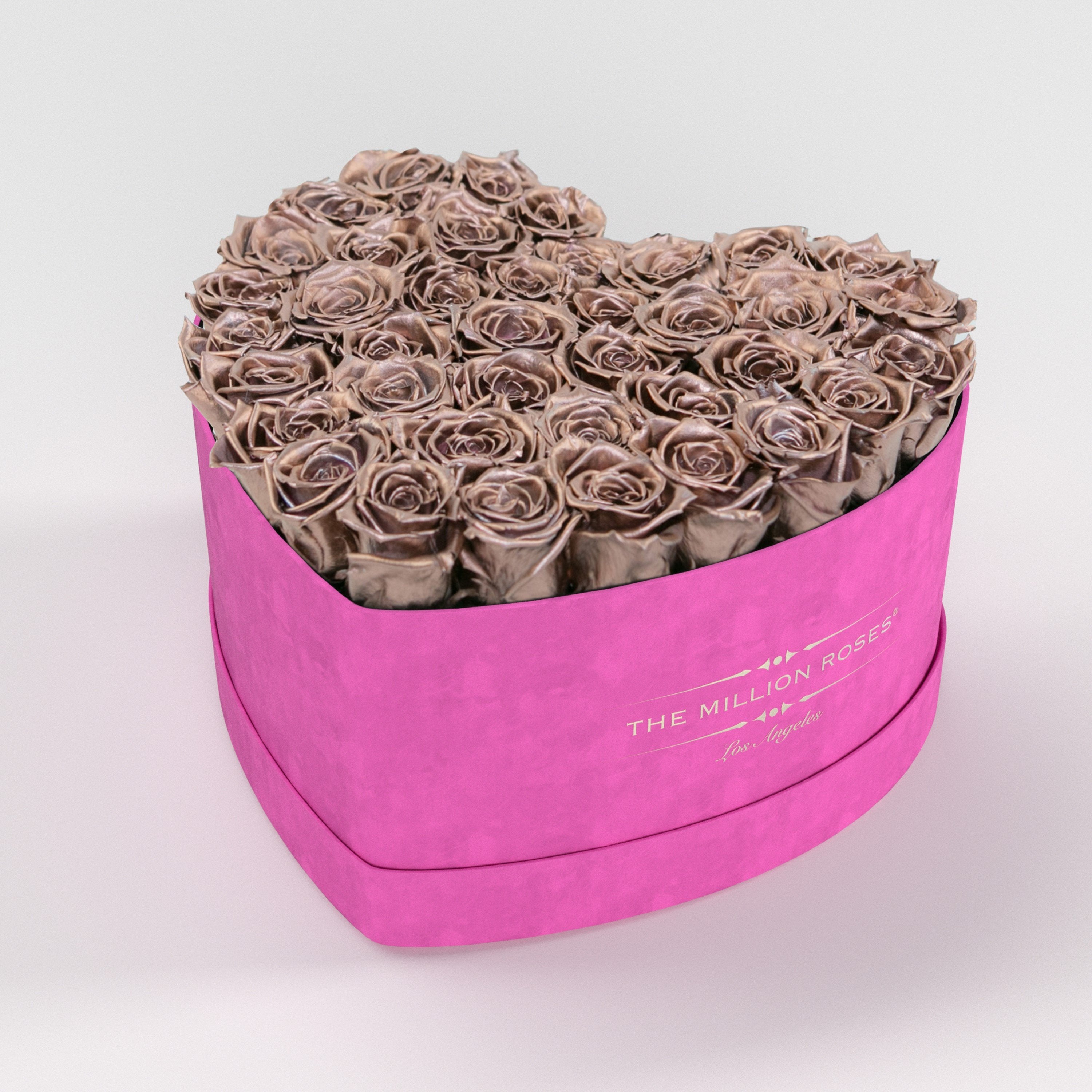 ( LA ) Hot Pink - Suede - Love Box with Rose Gold Roses Kit - the million roses