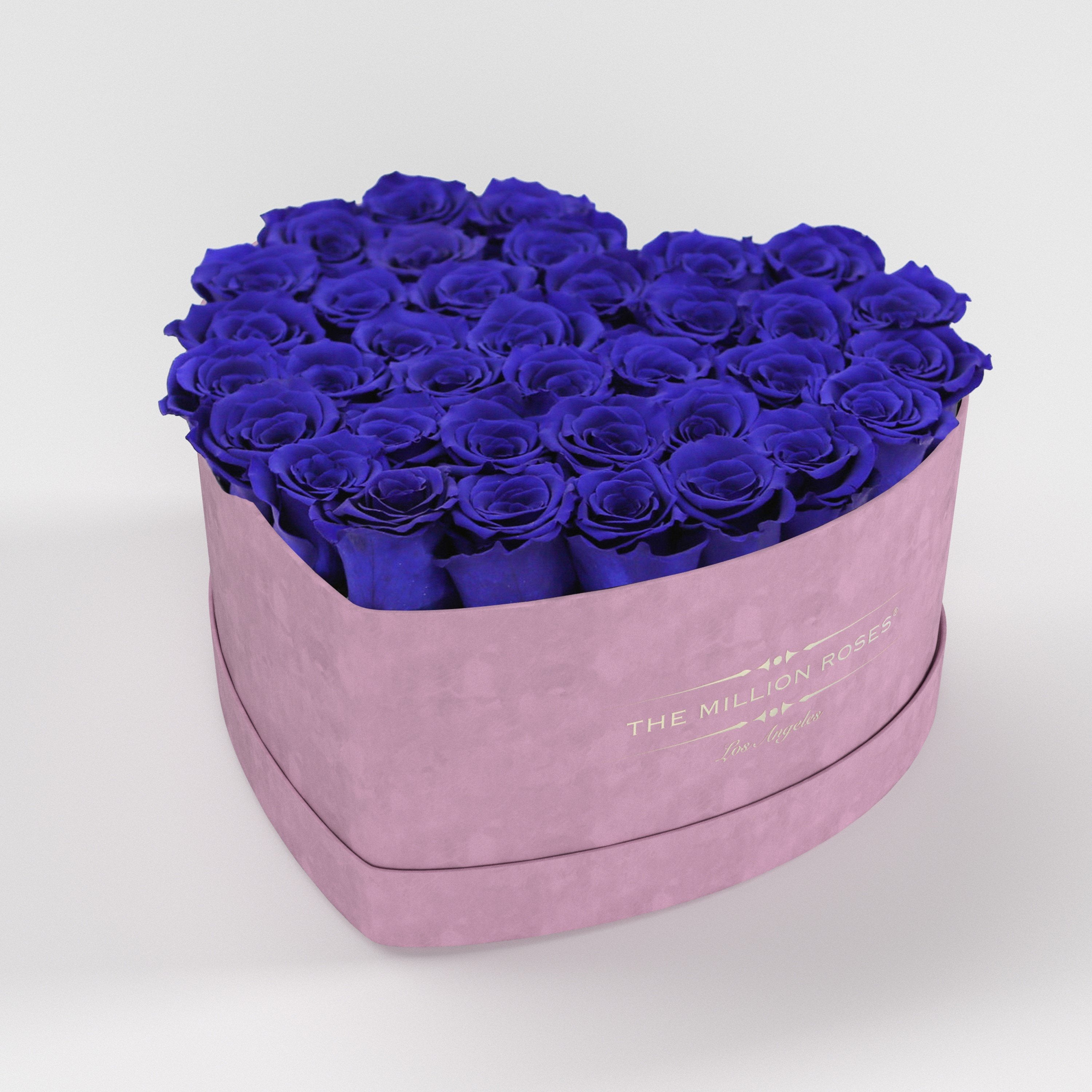 ( LA ) Light Pink - Suede - Love Box with Royal Blue Roses Kit - the million roses