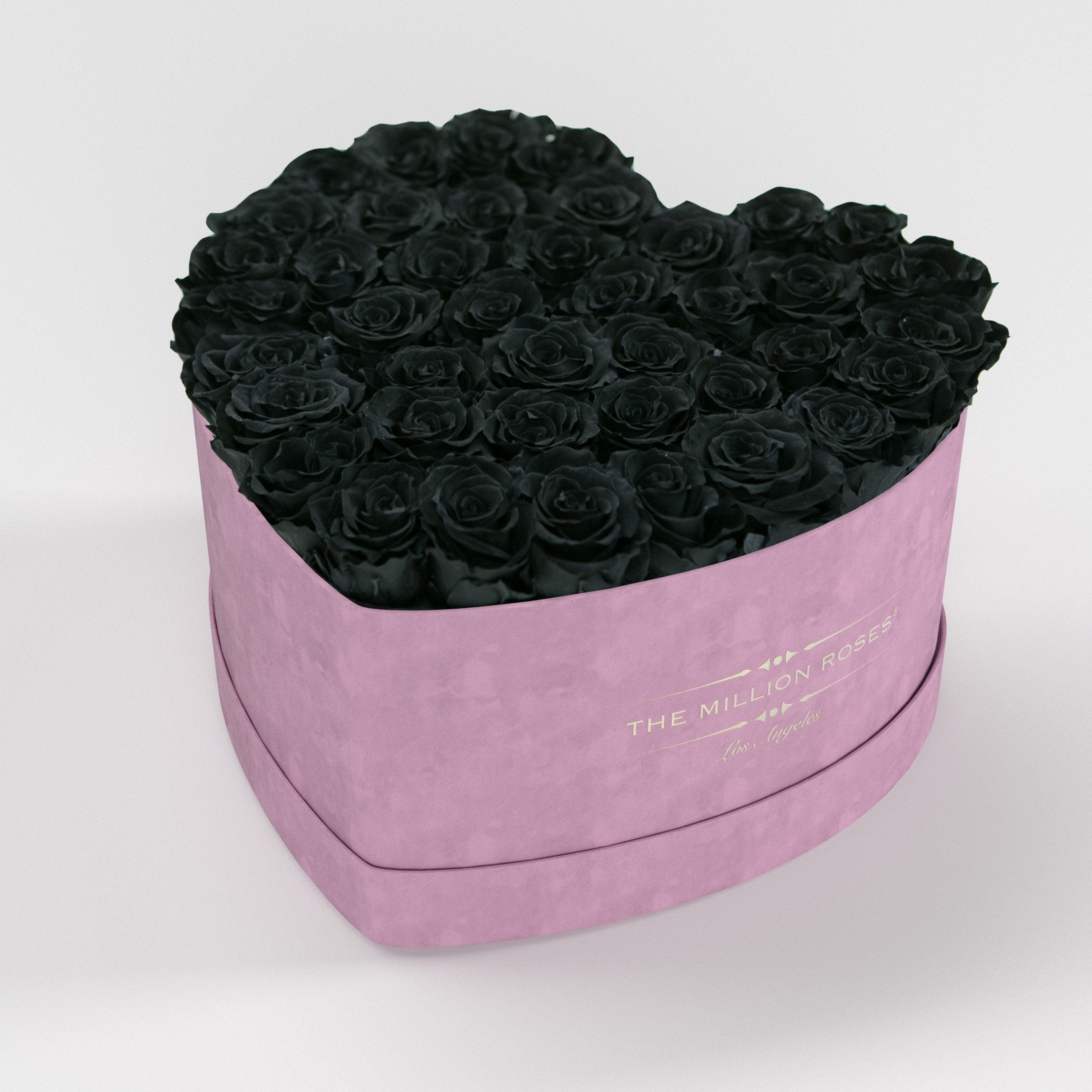 ( LA ) Light Pink - Suede - Love Box with Black Roses Kit - the million roses