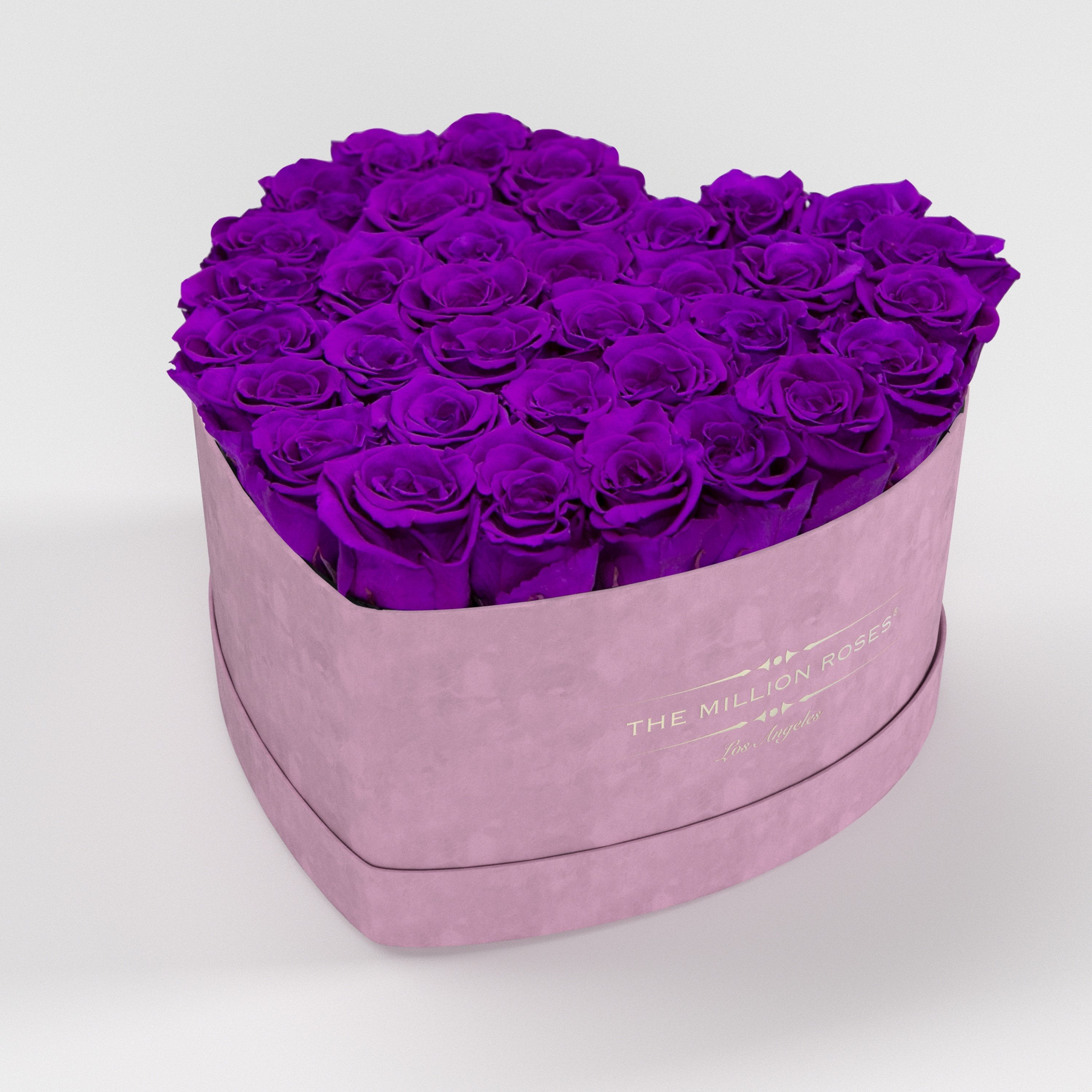 ( LA ) Light Pink - Suede - Love Box with Bright Purple Roses Kit - the million roses