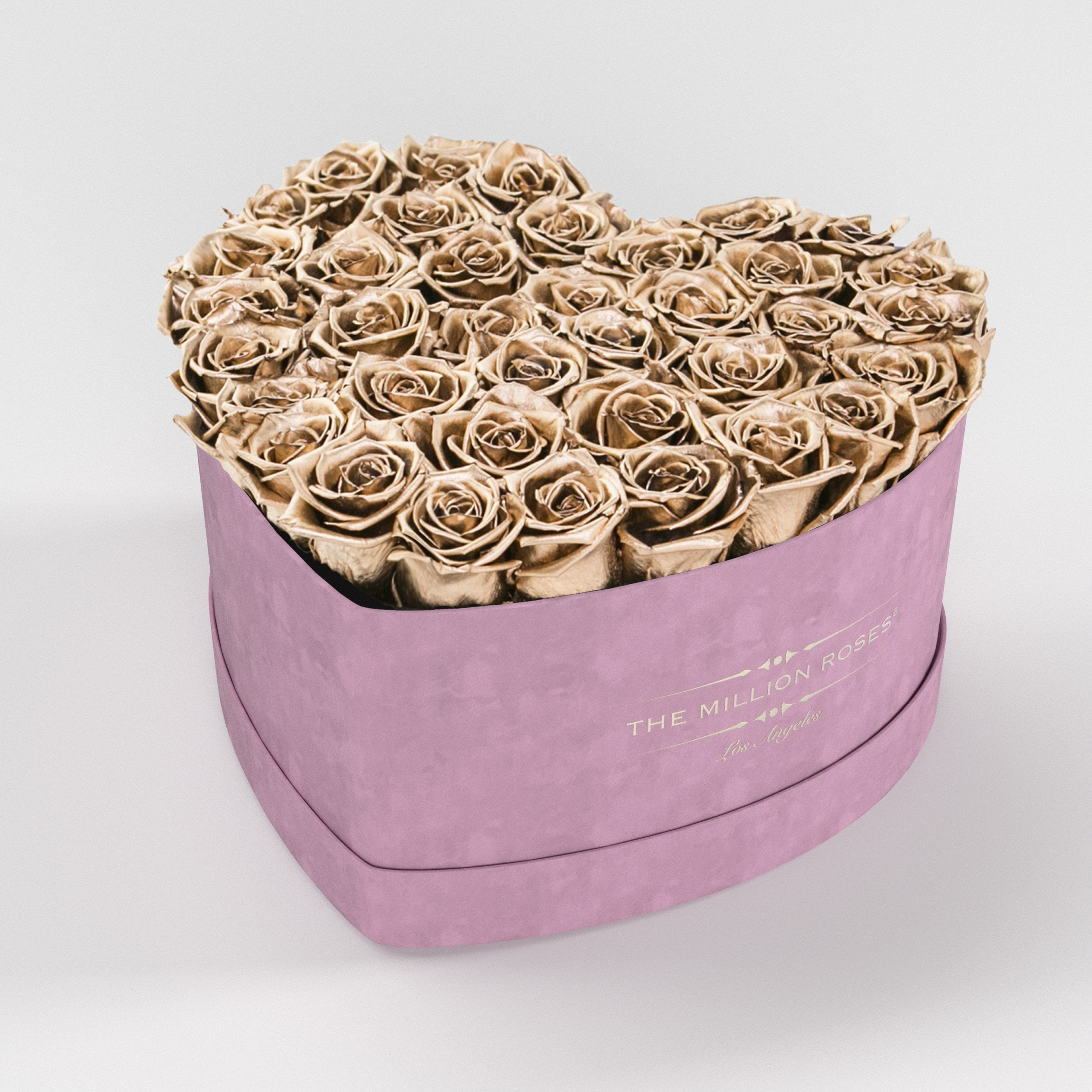 ( LA ) Light Pink - Suede - Love Box with Gold Roses Kit - the million roses
