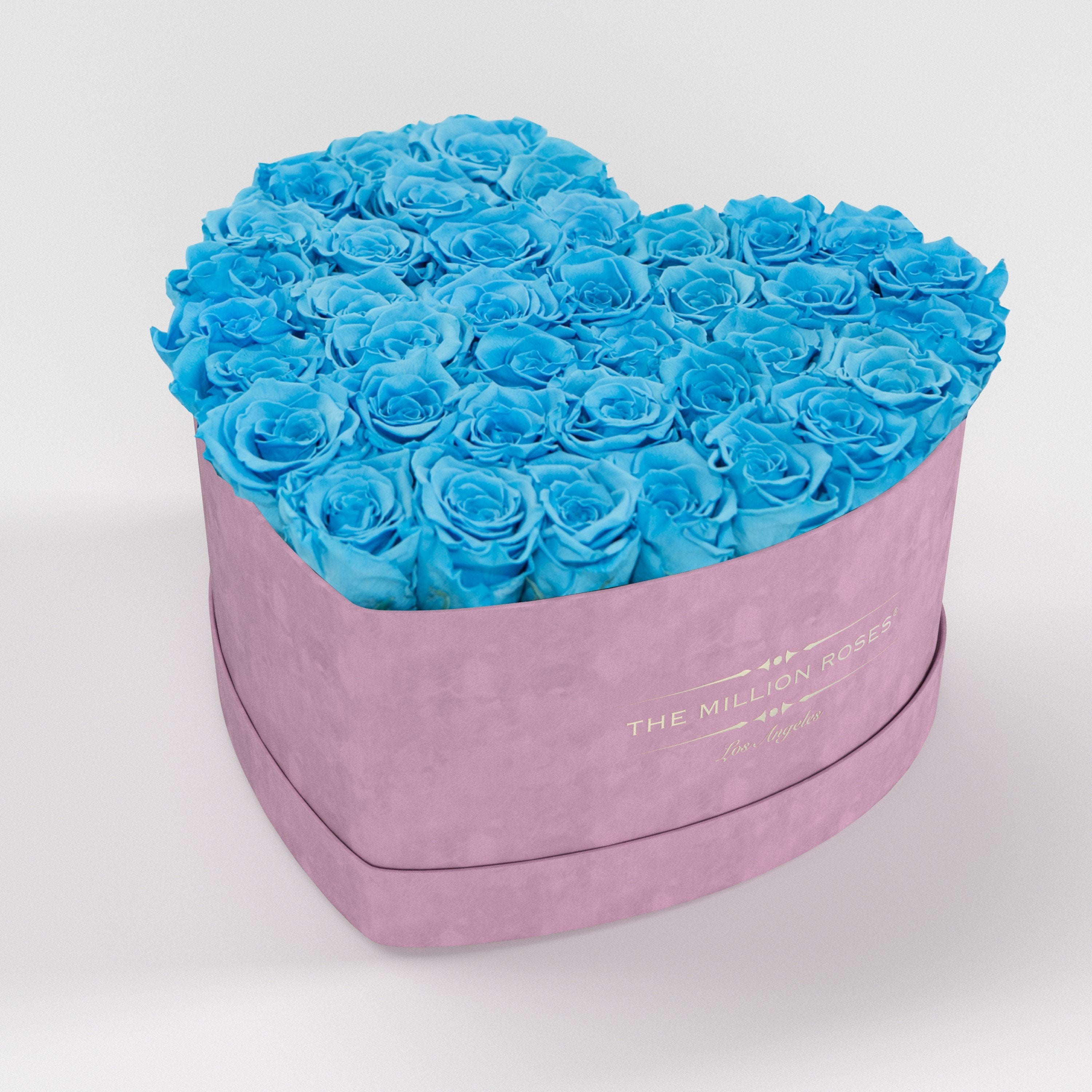 ( LA ) Light Pink - Suede - Love Box with Light Blue Roses Kit - the million roses