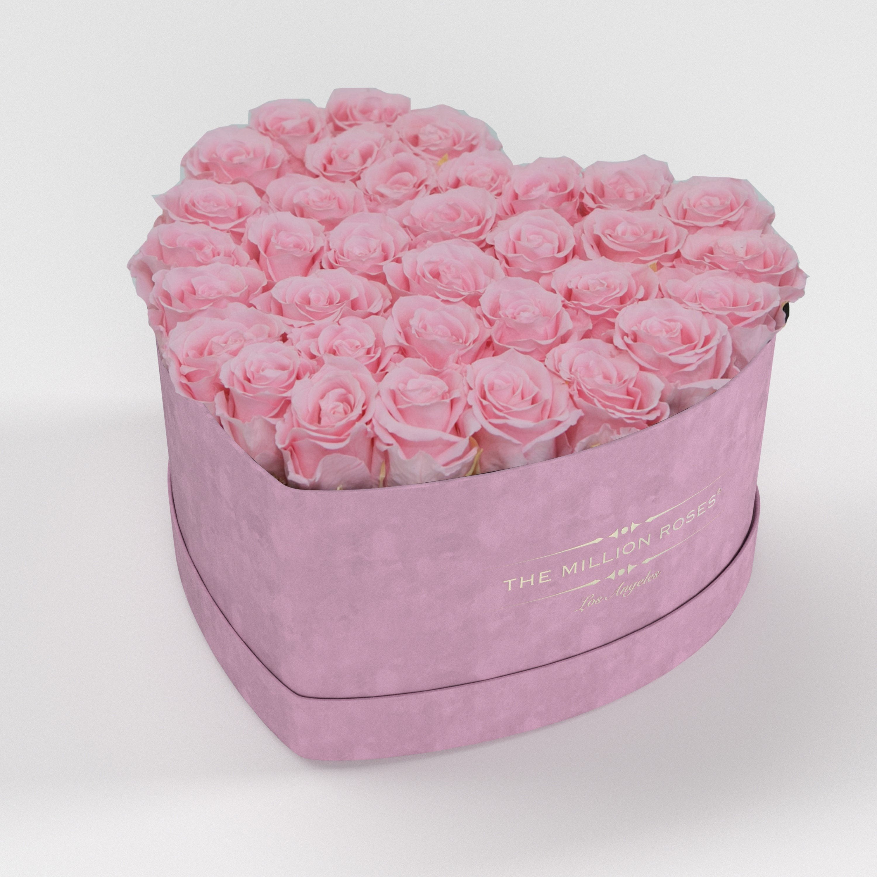 ( LA ) Light Pink - Suede - Love Box with Light Pink Roses Kit - the million roses