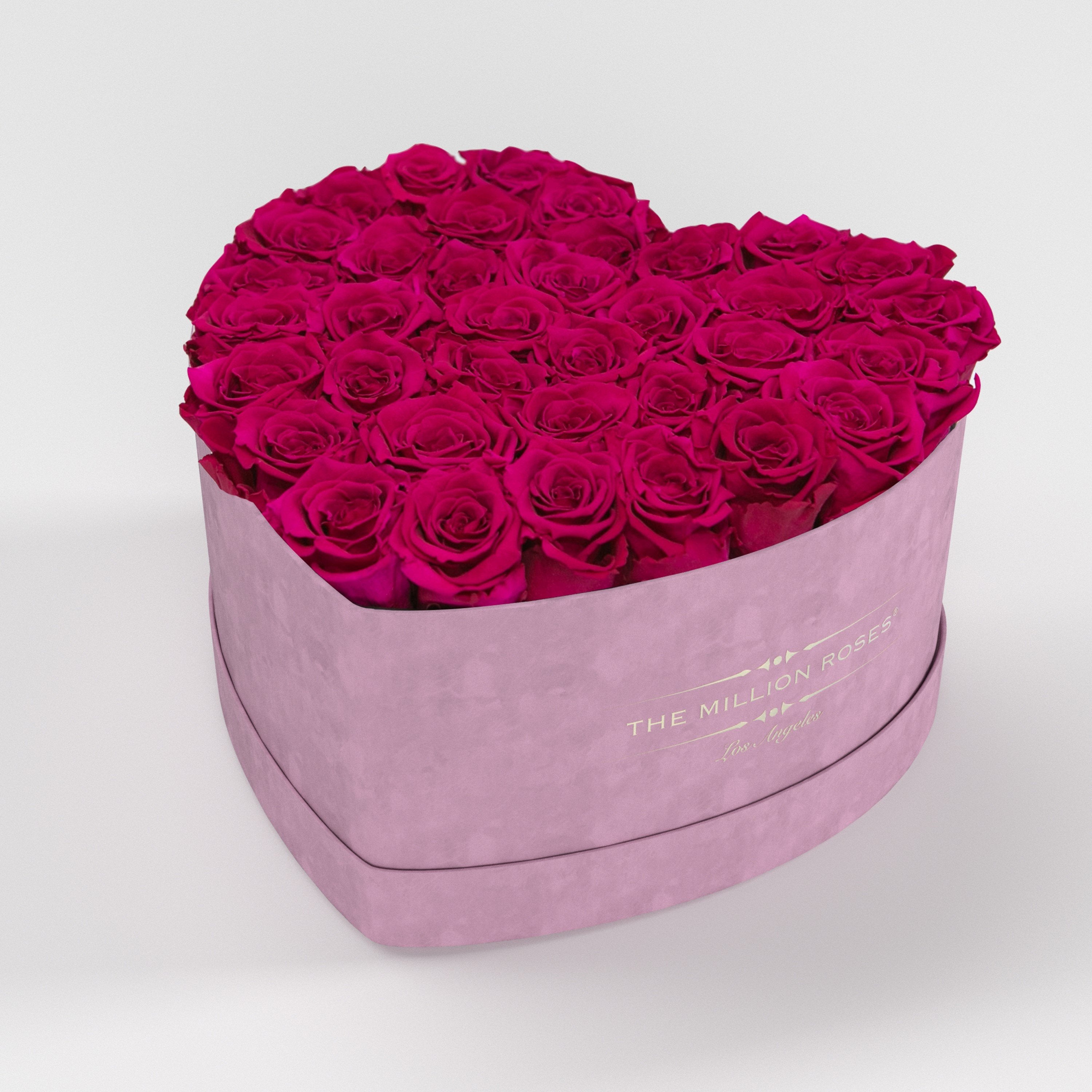 ( LA ) Light Pink - Suede - Love Box with Magenta Roses Kit - the million roses
