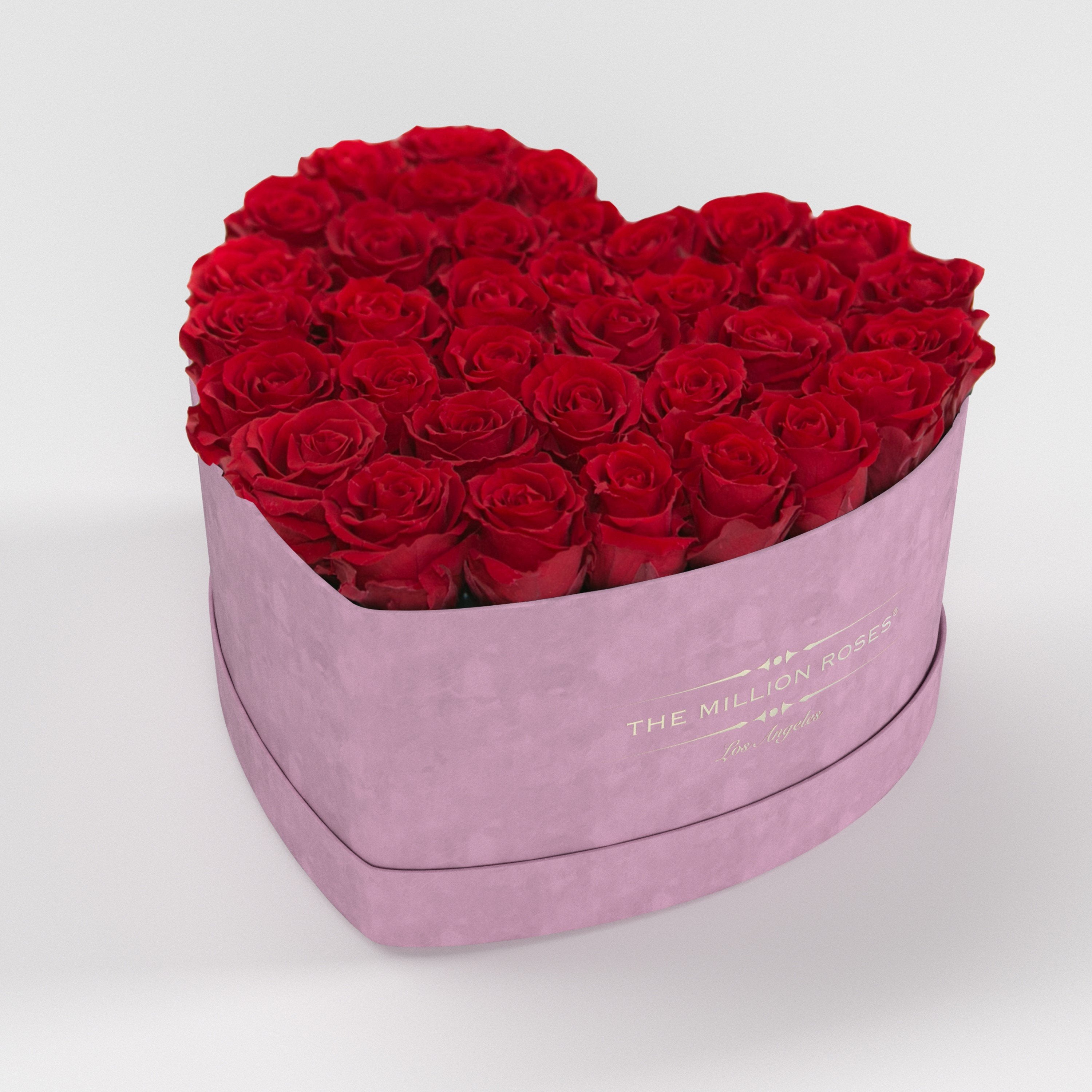( LA ) Light Pink - Suede - Love Box with Red Roses Kit - the million roses