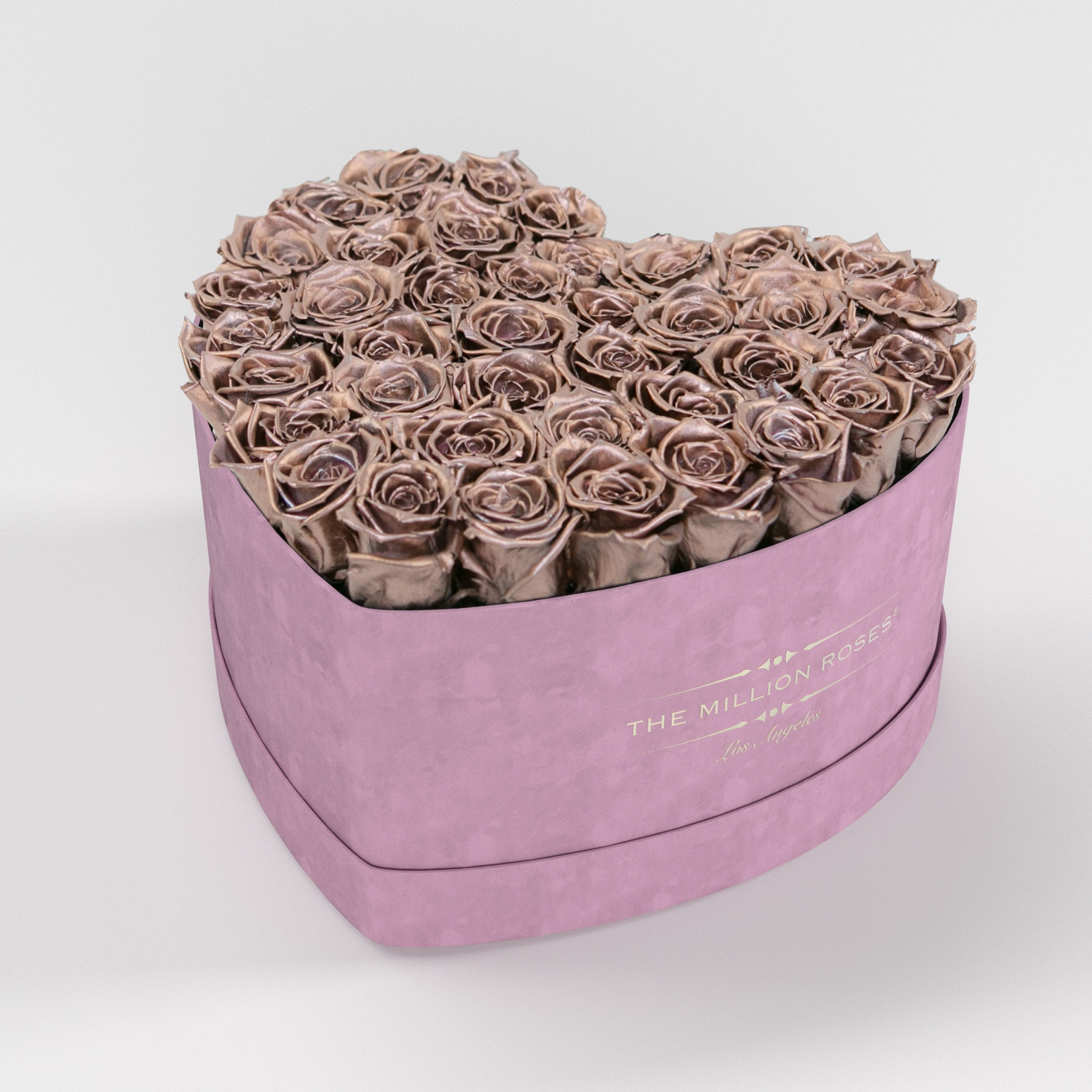 ( LA ) Light Pink - Suede - Love Box with Rose Gold Roses Kit - the million roses