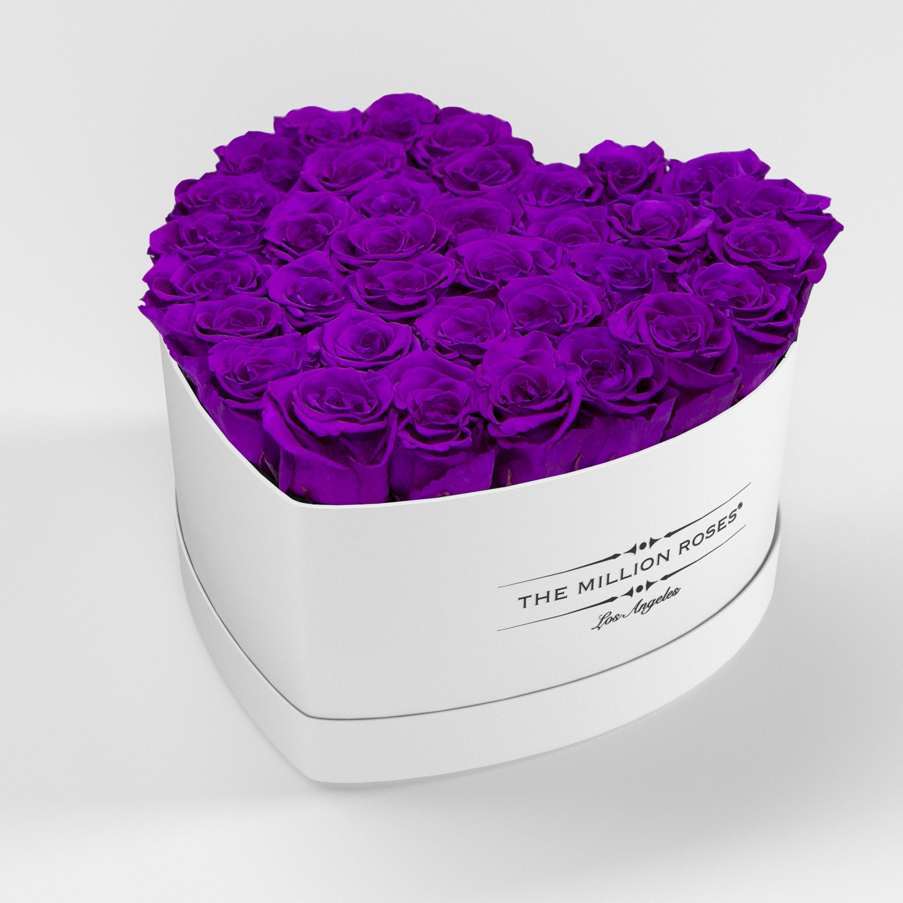 ( LA ) White - Love Box with Bright Purple Roses Kit - the million roses