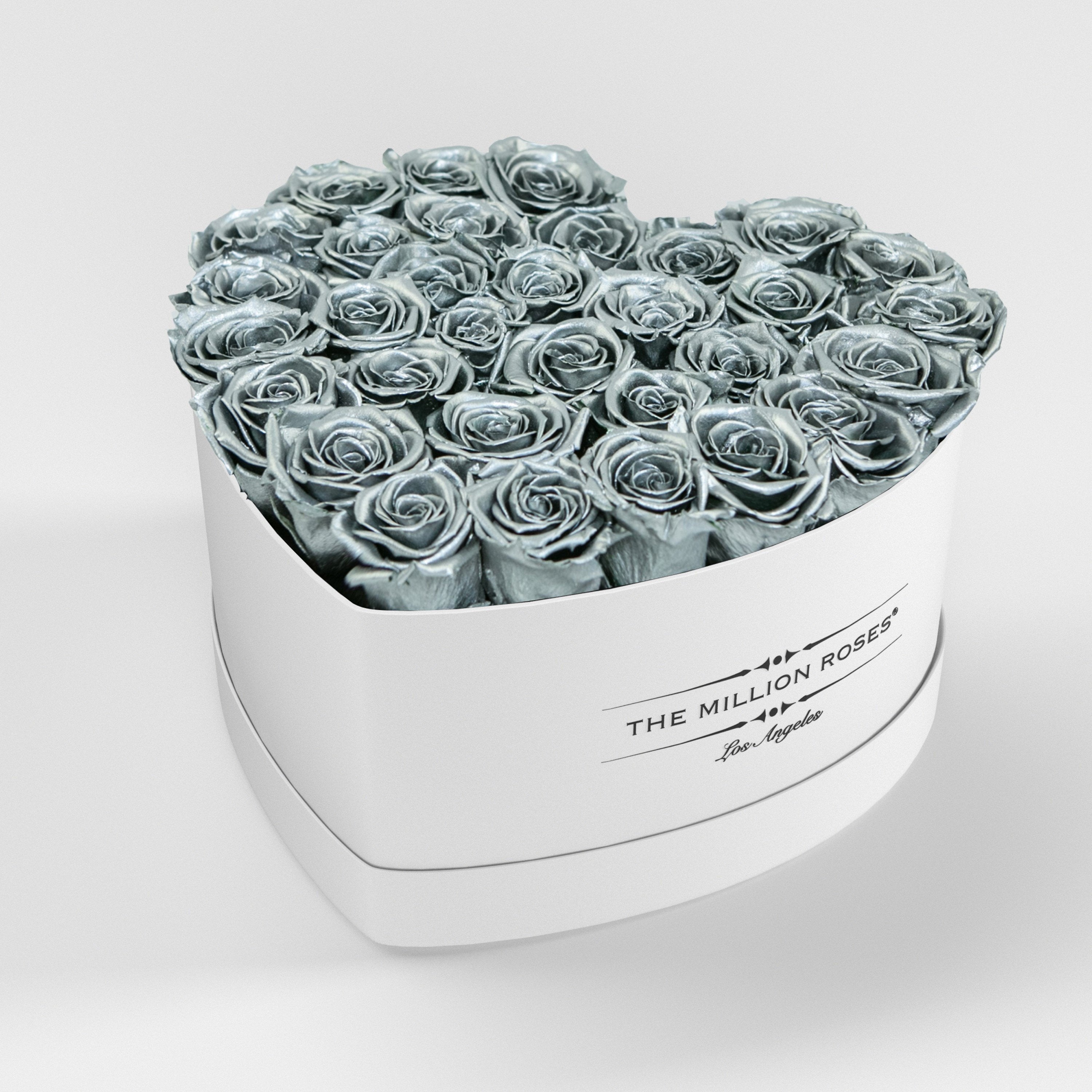 ( LA ) White - Love Box with Silver Roses Kit - the million roses