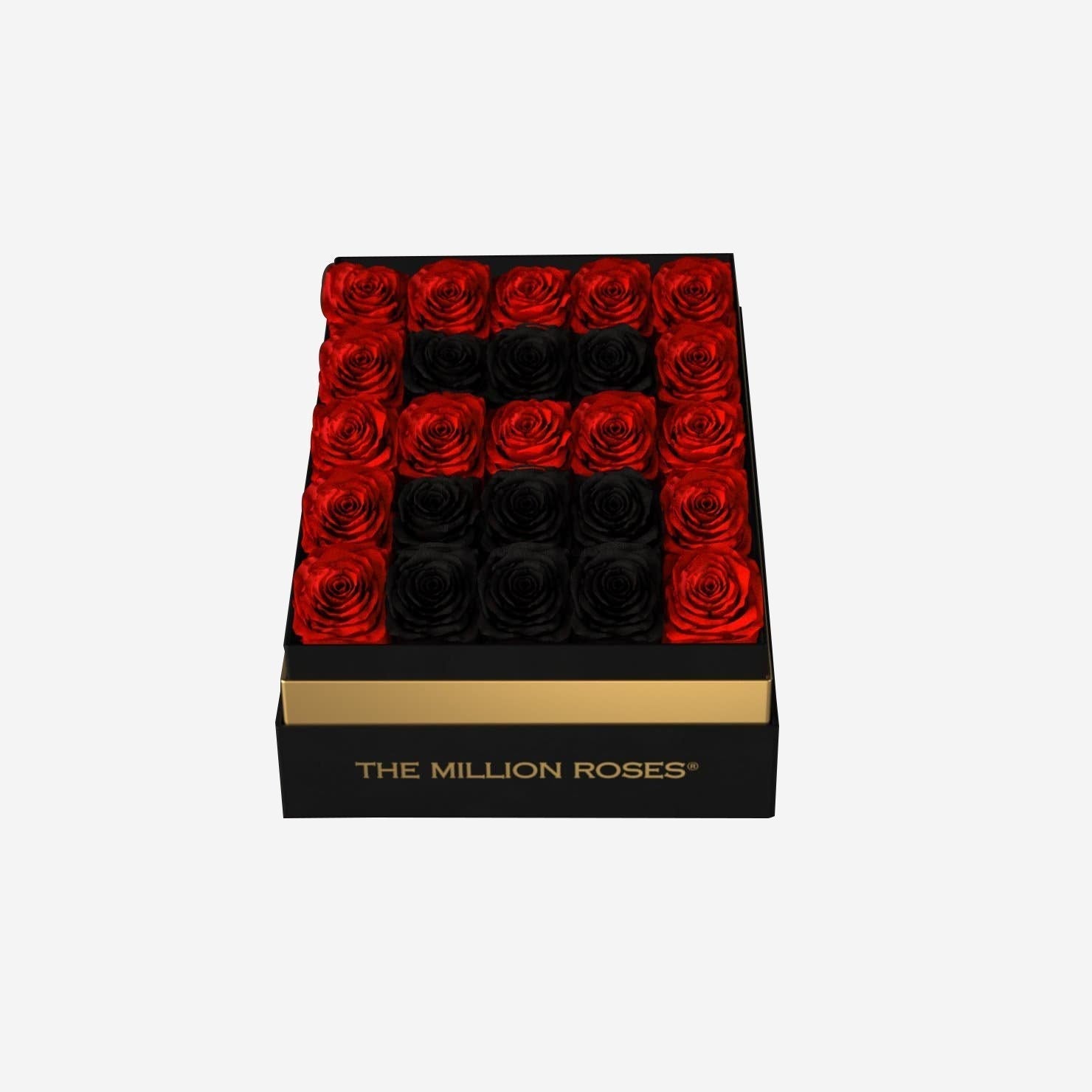 One In A Million™ Square Black Box | Red & Black Roses | Heart & Alphanumeric - The Million Roses