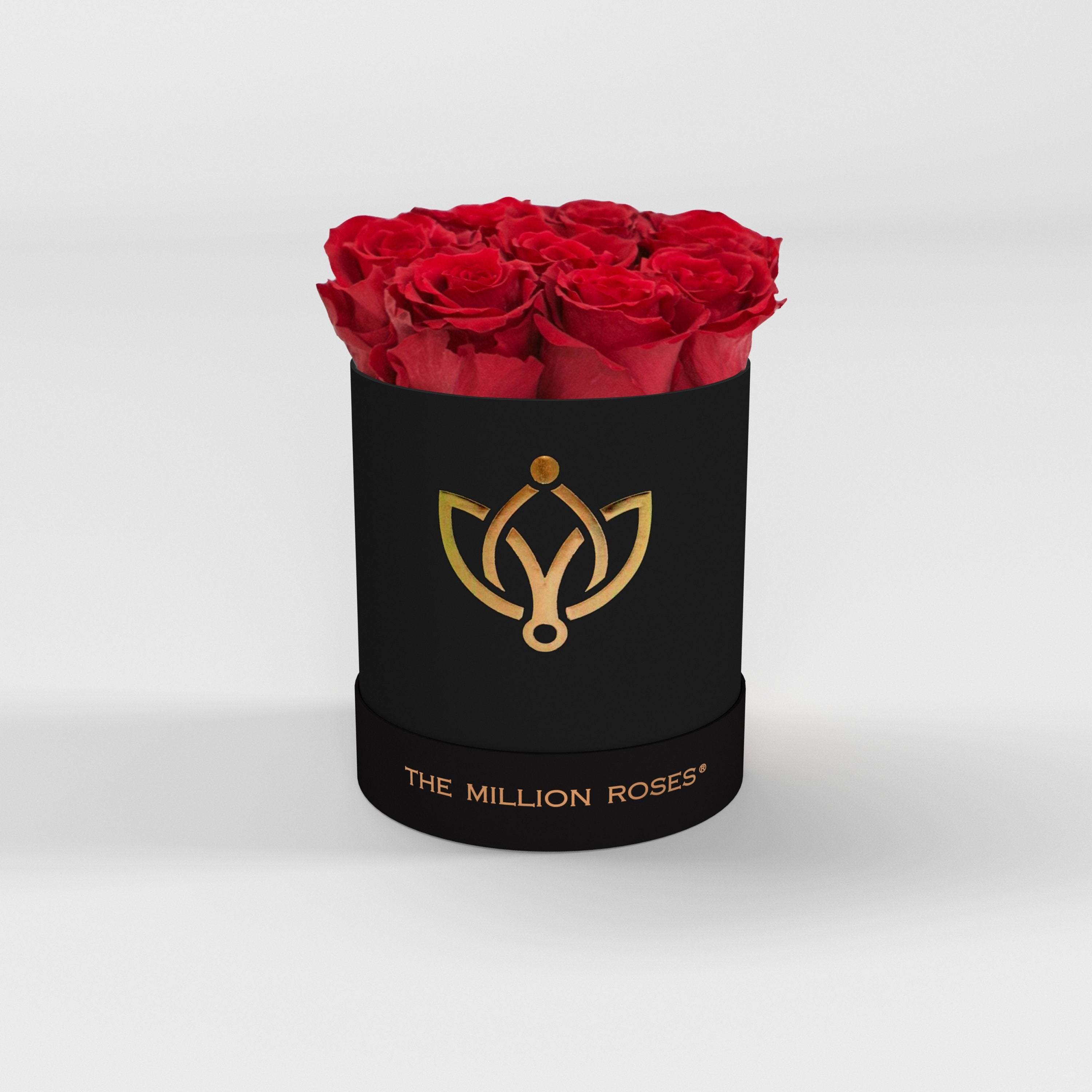 basic round box - black (flower logo) - red roses  - the million roses