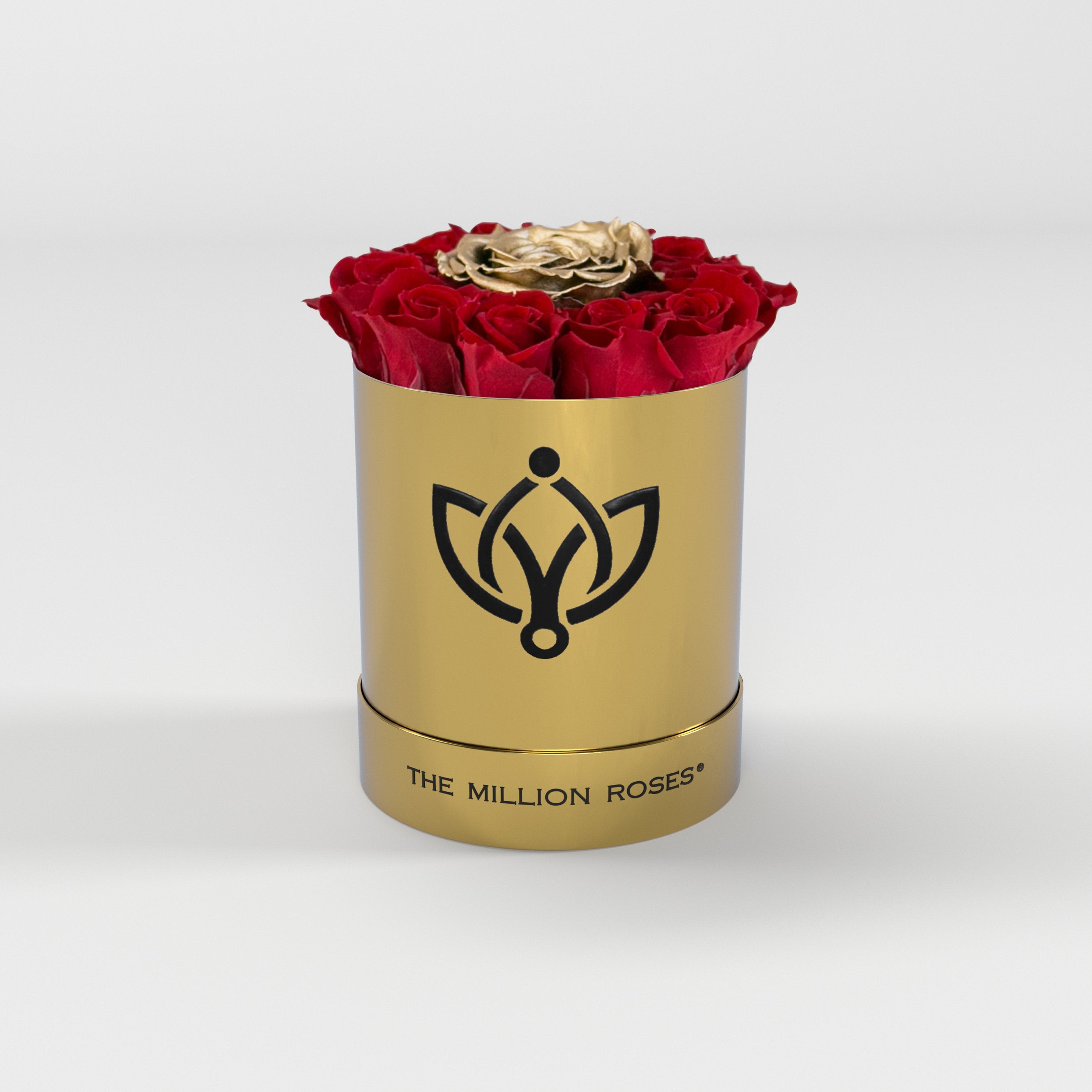 basic round box - mirror-gold - red mini + 1 gold roses basic round - the million roses