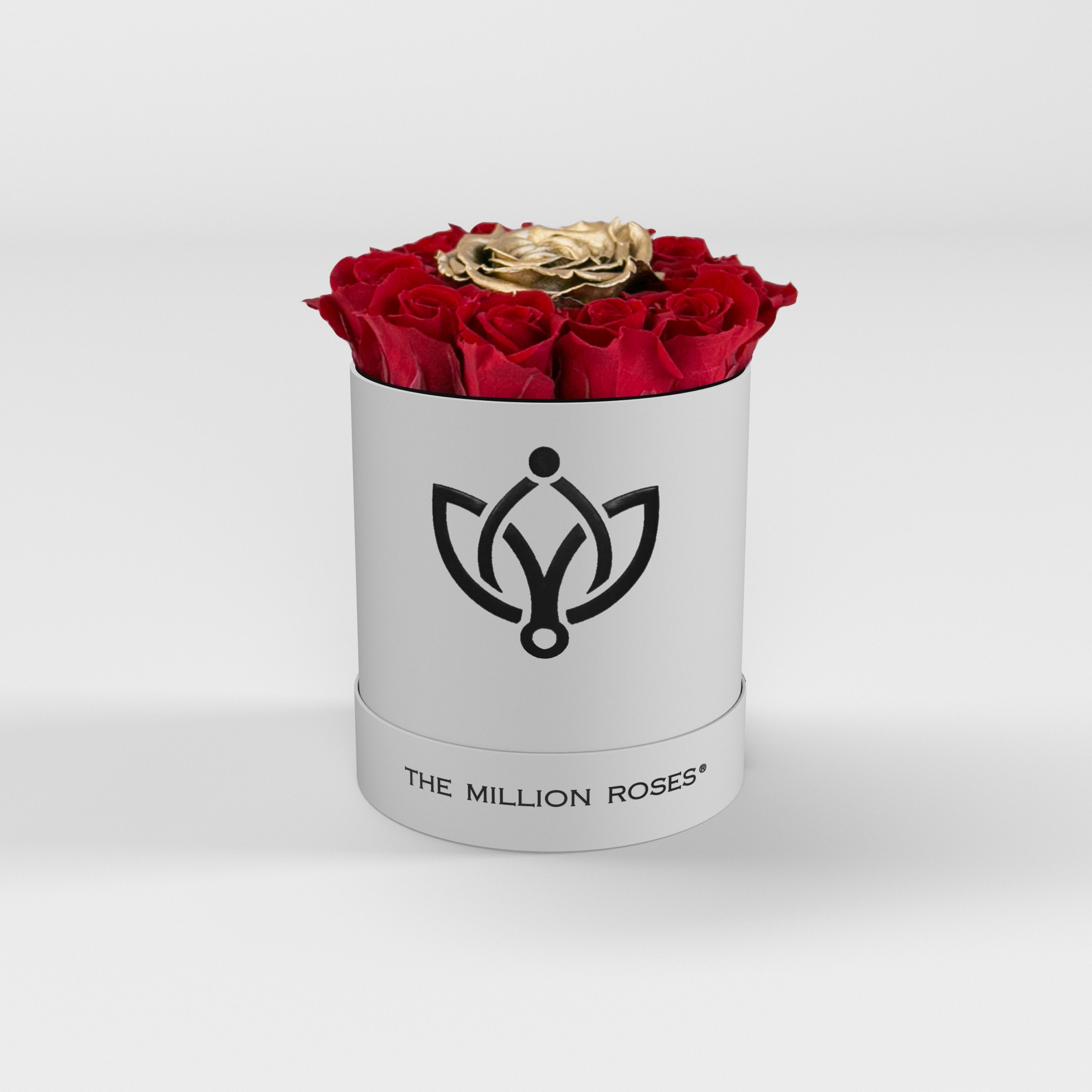 basic round box - white (flower logo) - red mini + 1 gold roses basic round - the million roses