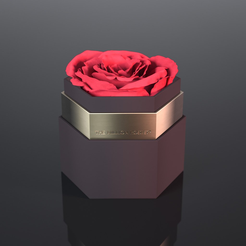 one in a million™ - hexagon coffee box / copper ring / coral rose coral eternity roses - the million roses
