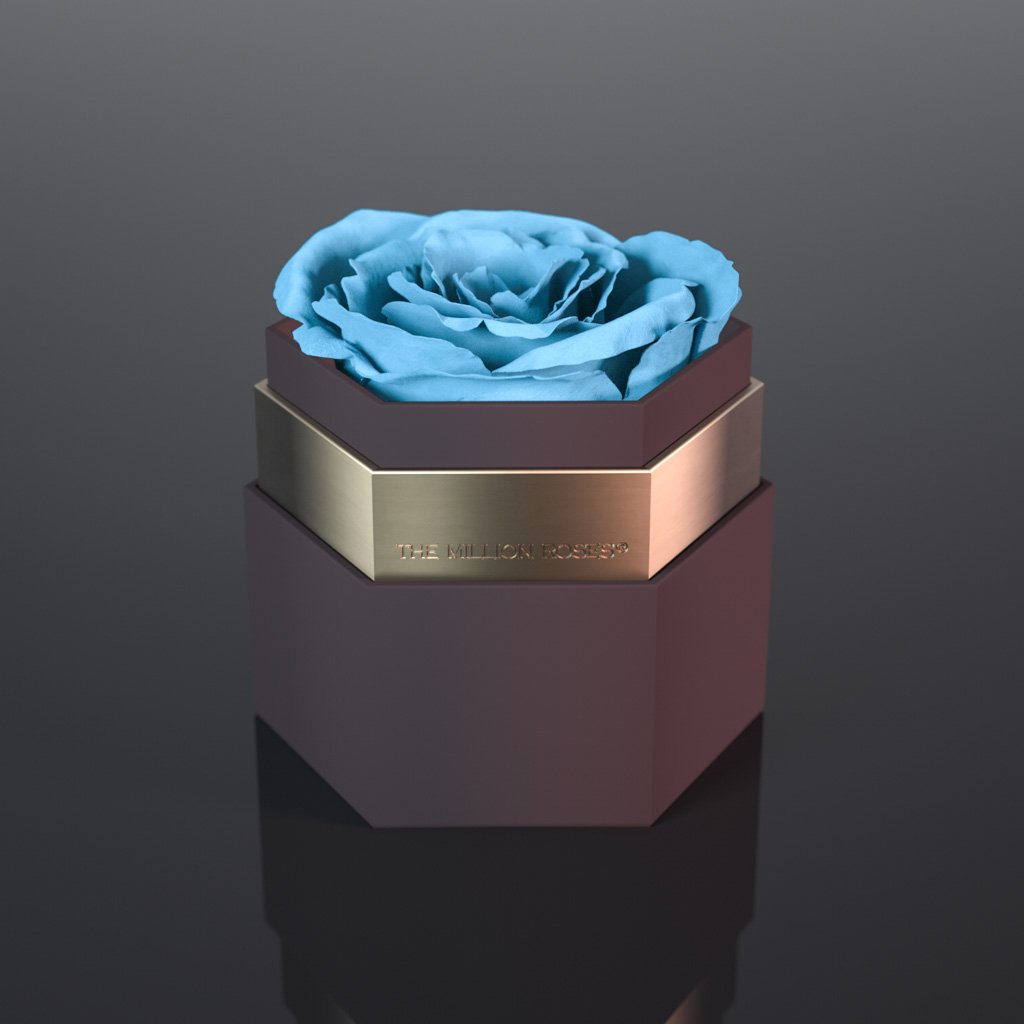 one in a million™ - hexagon coffee box / copper ring / light-blue rose blue eternity roses - the million roses