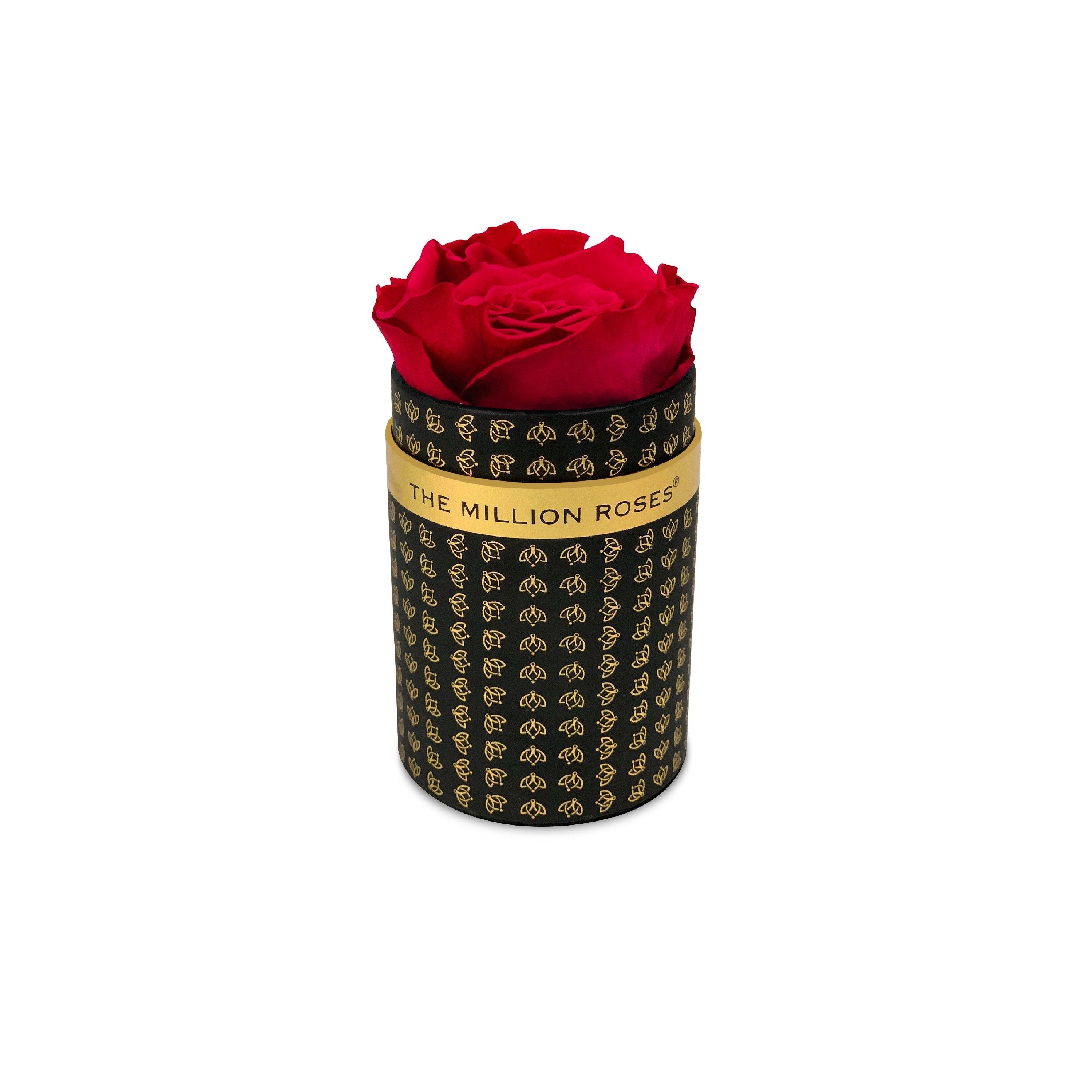 Single Rose Box - Black All Over Logo - Magenta Rose