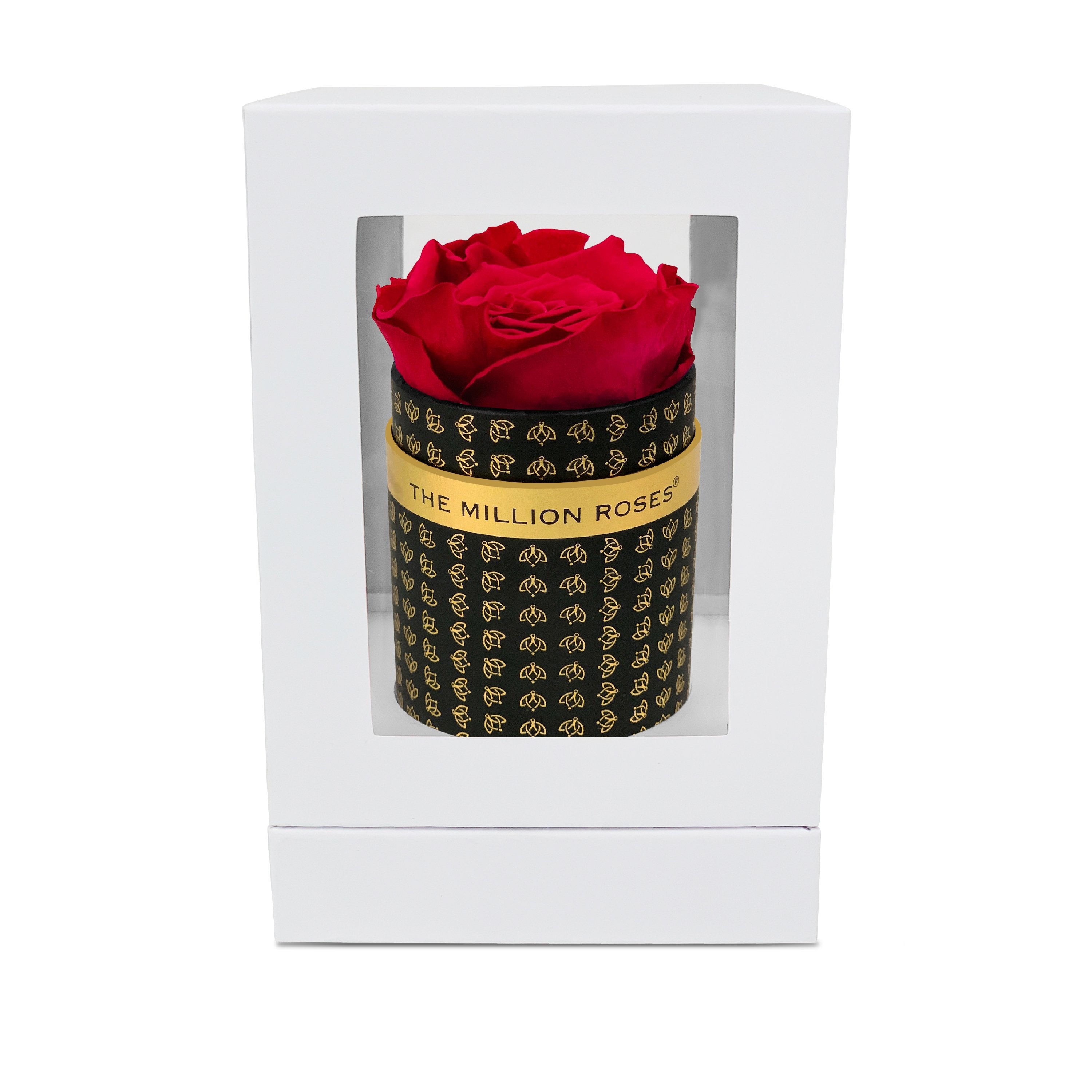 Single Rose Box - Black All Over Logo - Magenta Rose