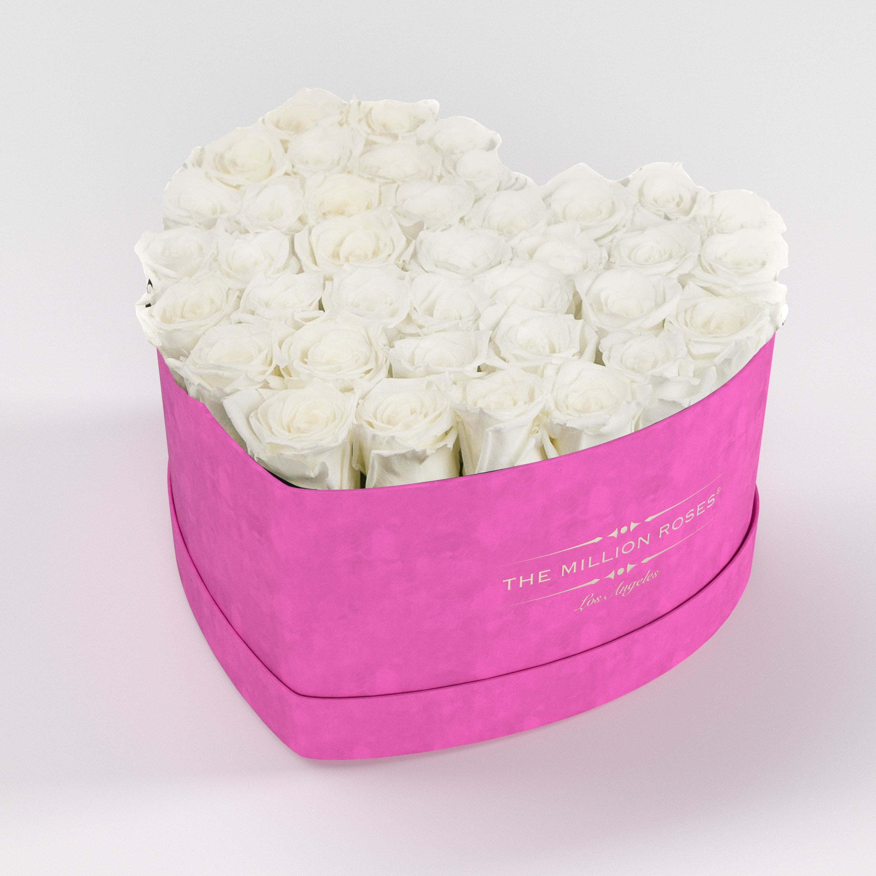 ( LA ) Hot Pink - Suede - Love Box with White Roses Kit - the million roses