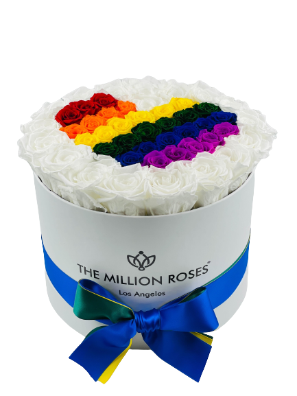 Supreme White Box | Pride Edition | White & Red & Orange & Yellow & Dark Green & Royal Blue & Bright Purple Roses - The Million Roses
