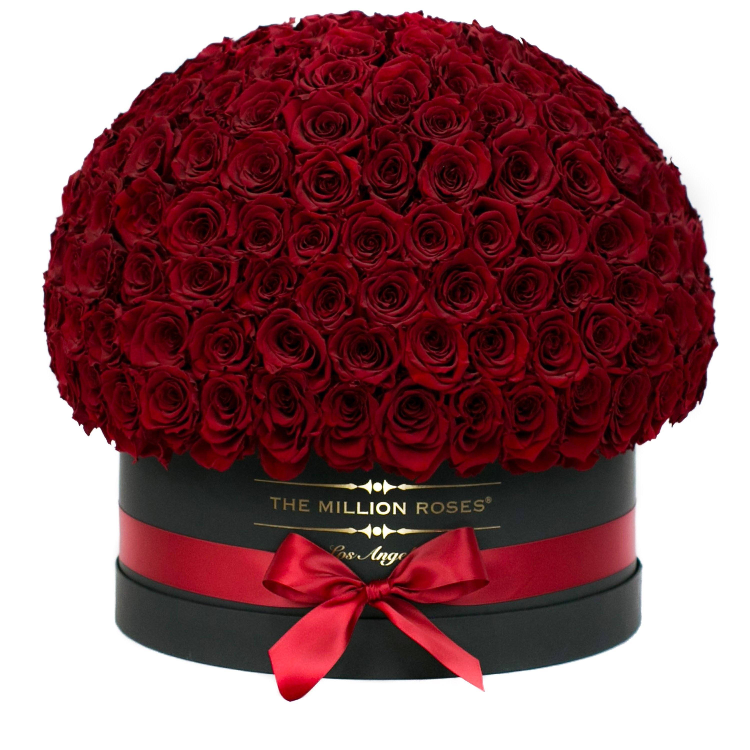 the million LARGE  DOME box - black - dark-red (dome) ETERNITY roses red eternity roses - the million roses
