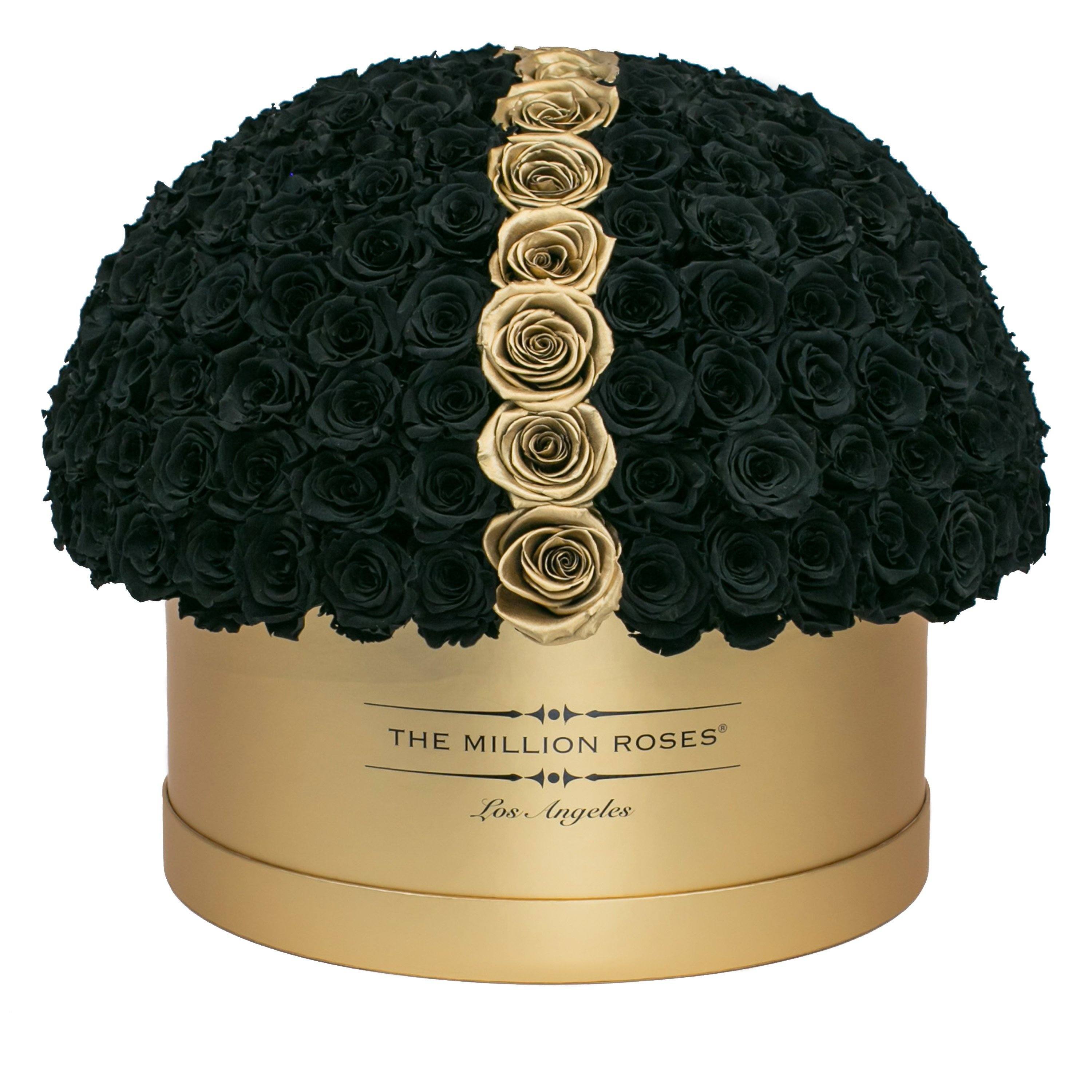 the million LARGE  DOME - gold box - black&gold (minimal collection dome) ETERNITY roses black eternity roses - the million roses