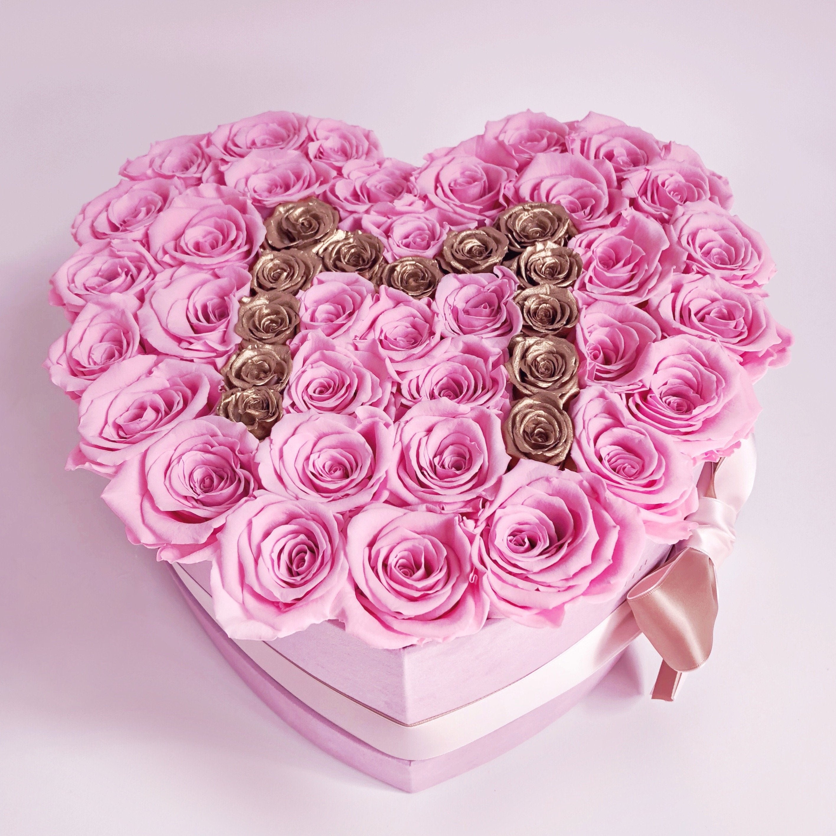 Mother's Day Special Edition - WHITE Love Box - Candy Pink Roses with gold Letter M