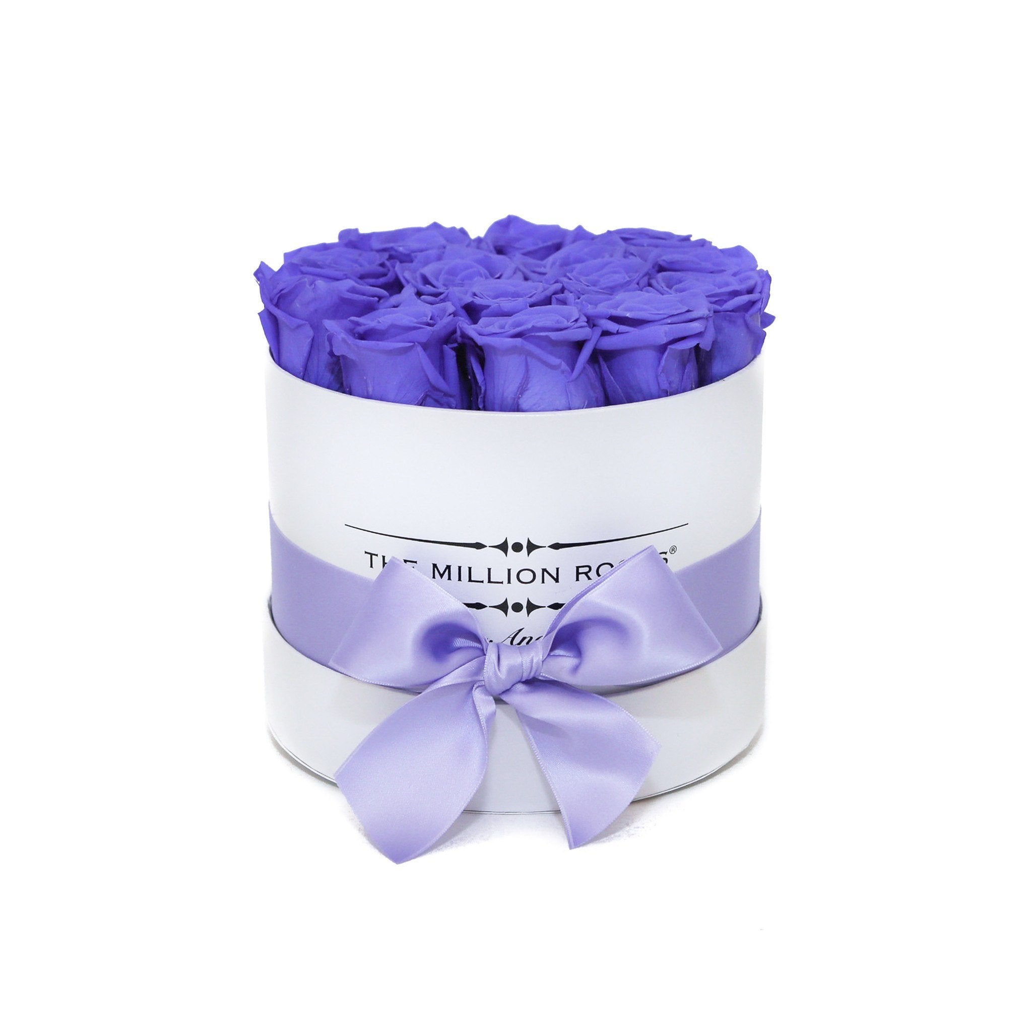 classic round box - white - violet roses purple eternity roses - the million roses
